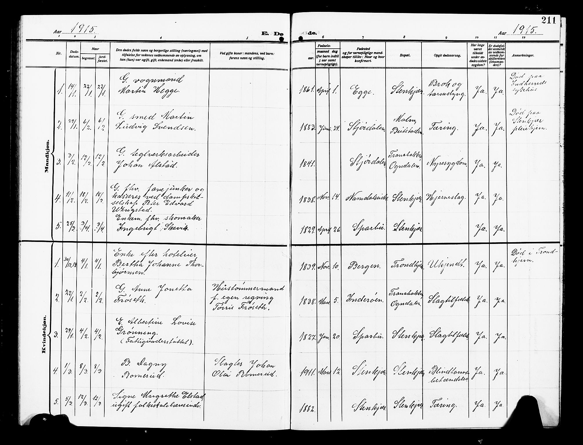 Ministerialprotokoller, klokkerbøker og fødselsregistre - Nord-Trøndelag, SAT/A-1458/739/L0376: Parish register (copy) no. 739C04, 1908-1917, p. 211