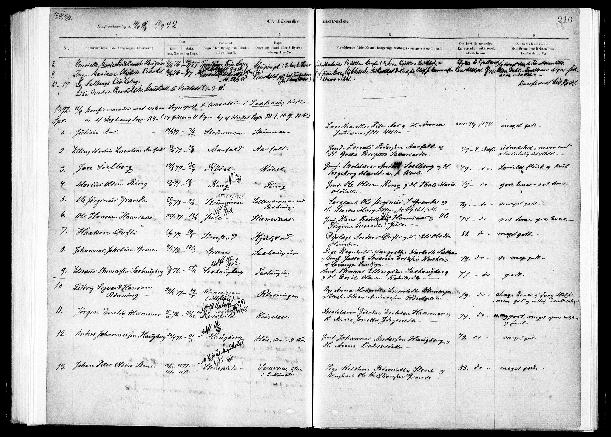 Ministerialprotokoller, klokkerbøker og fødselsregistre - Nord-Trøndelag, SAT/A-1458/730/L0285: Parish register (official) no. 730A10, 1879-1914, p. 216