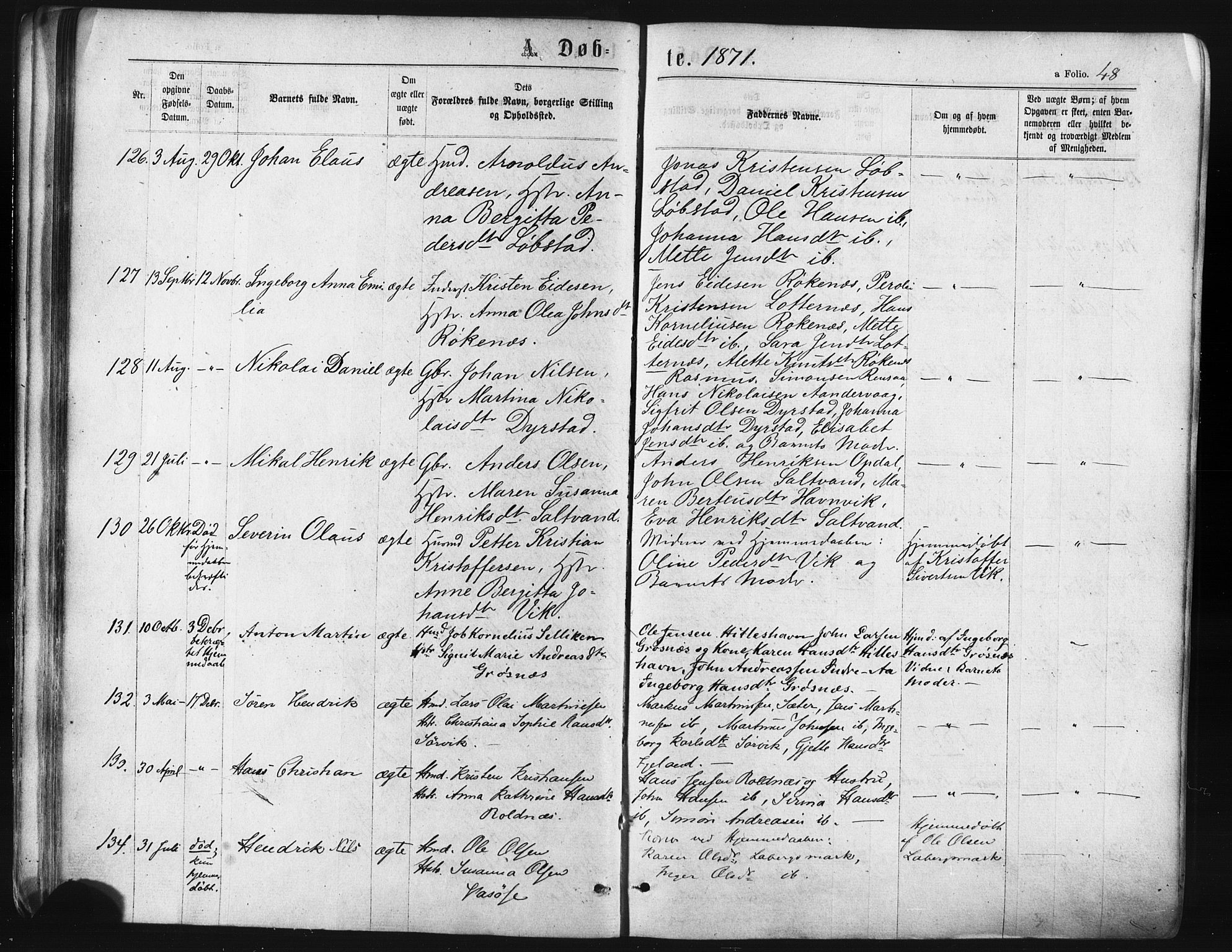 Ibestad sokneprestembete, SATØ/S-0077/H/Ha/Haa/L0010kirke: Parish register (official) no. 10, 1869-1879, p. 48