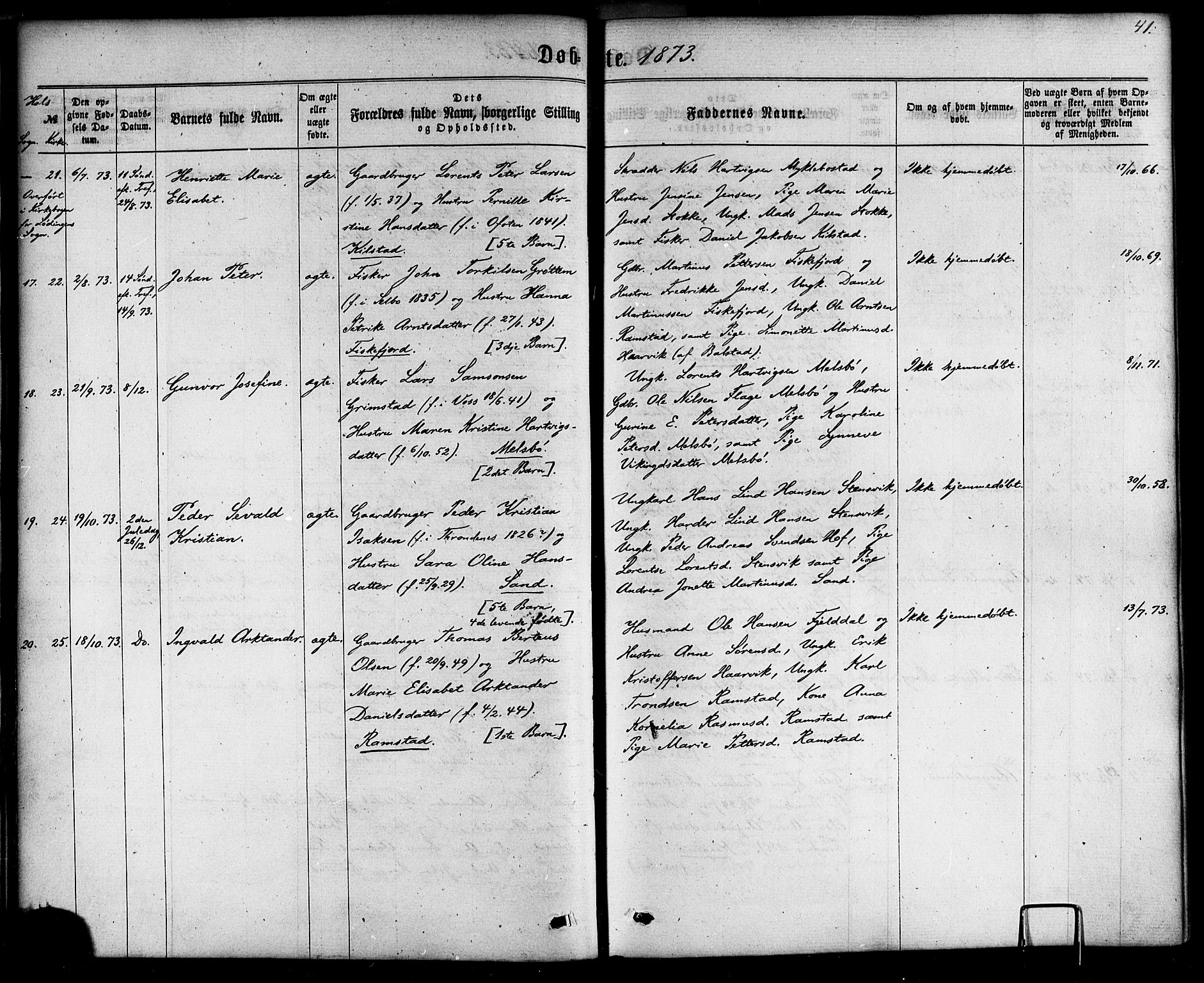 Ministerialprotokoller, klokkerbøker og fødselsregistre - Nordland, SAT/A-1459/865/L0923: Parish register (official) no. 865A01, 1864-1884, p. 41