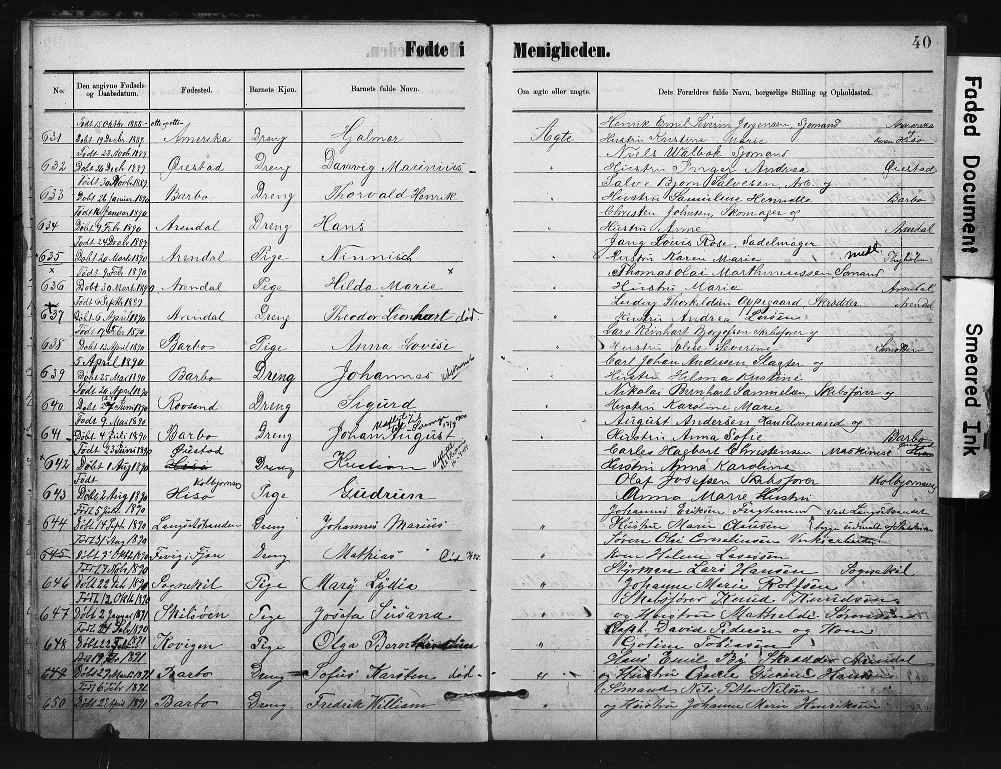 Metodistmenigheten, Arendal, AV/SAK-1292-0011/F/Fa/L0004: Dissenter register no. F-4, 1883-1892, p. 40