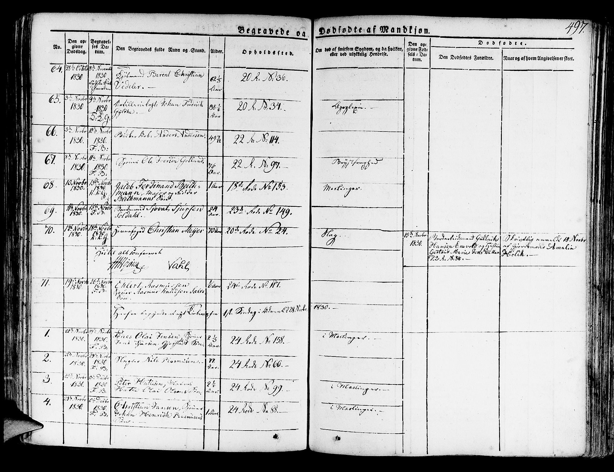 Korskirken sokneprestembete, AV/SAB-A-76101/H/Haa/L0014: Parish register (official) no. A 14, 1823-1835, p. 497