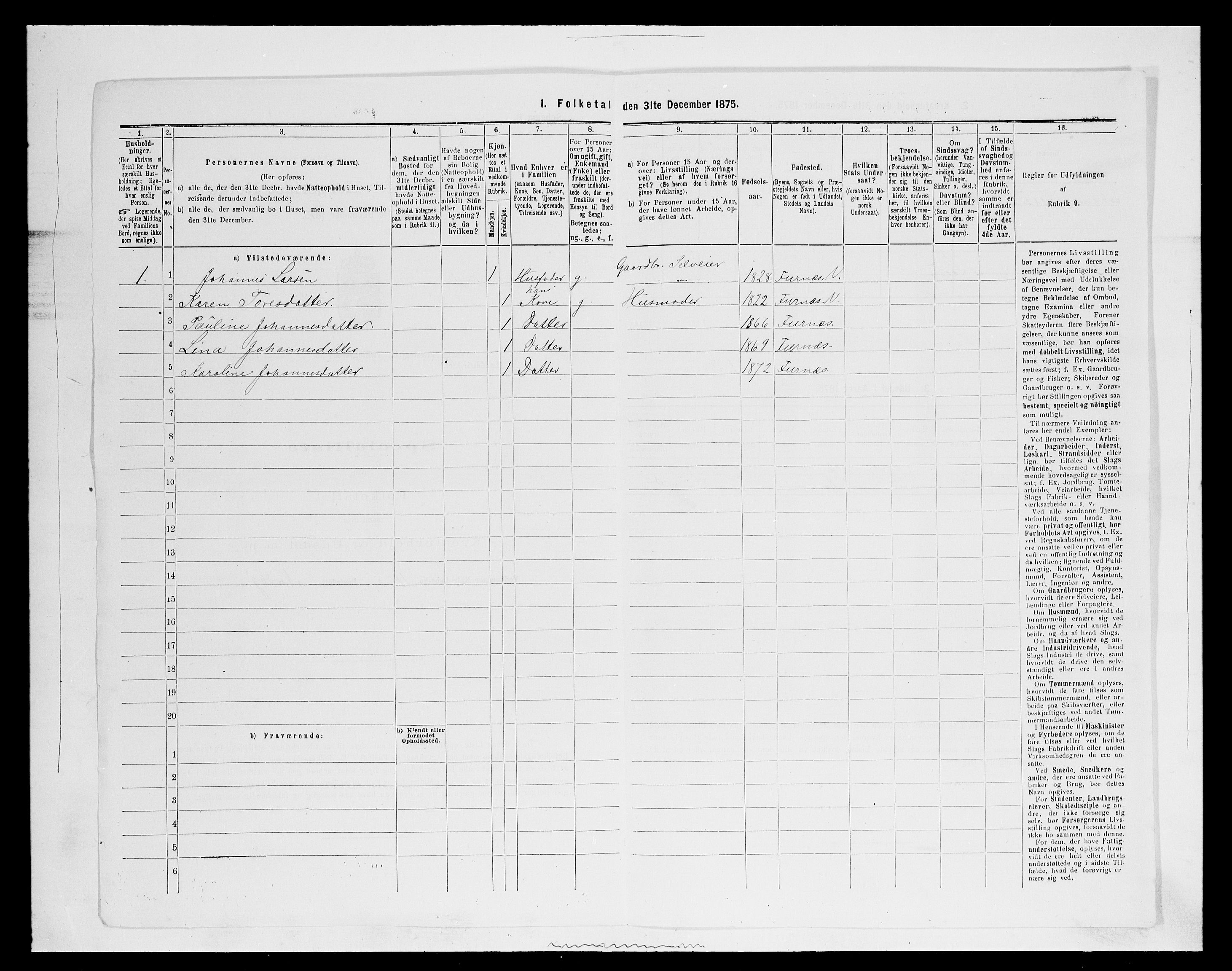 SAH, 1875 census for 0414L Vang/Vang og Furnes, 1875, p. 834