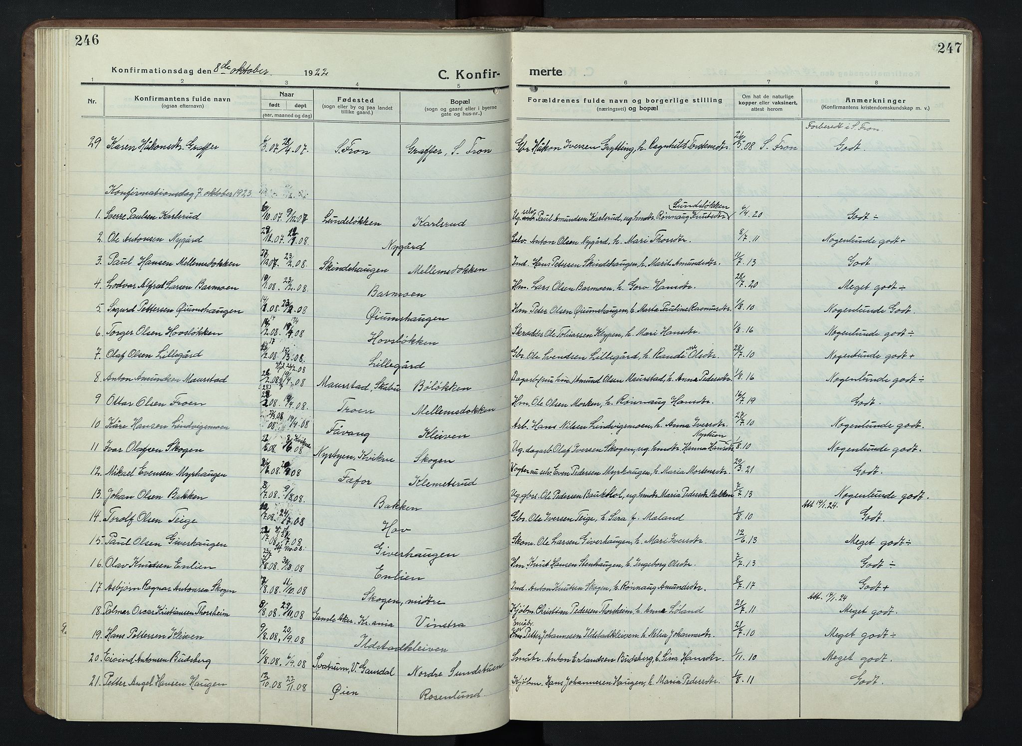 Nord-Fron prestekontor, SAH/PREST-080/H/Ha/Hab/L0007: Parish register (copy) no. 7, 1915-1946, p. 246-247