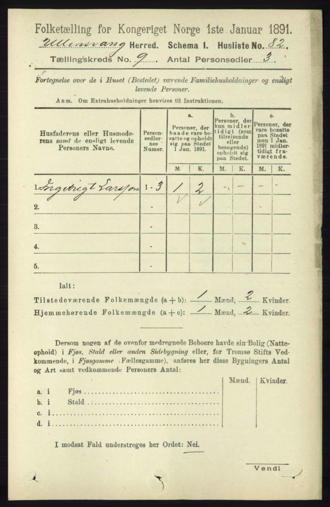 RA, 1891 census for 1230 Ullensvang, 1891, p. 3154