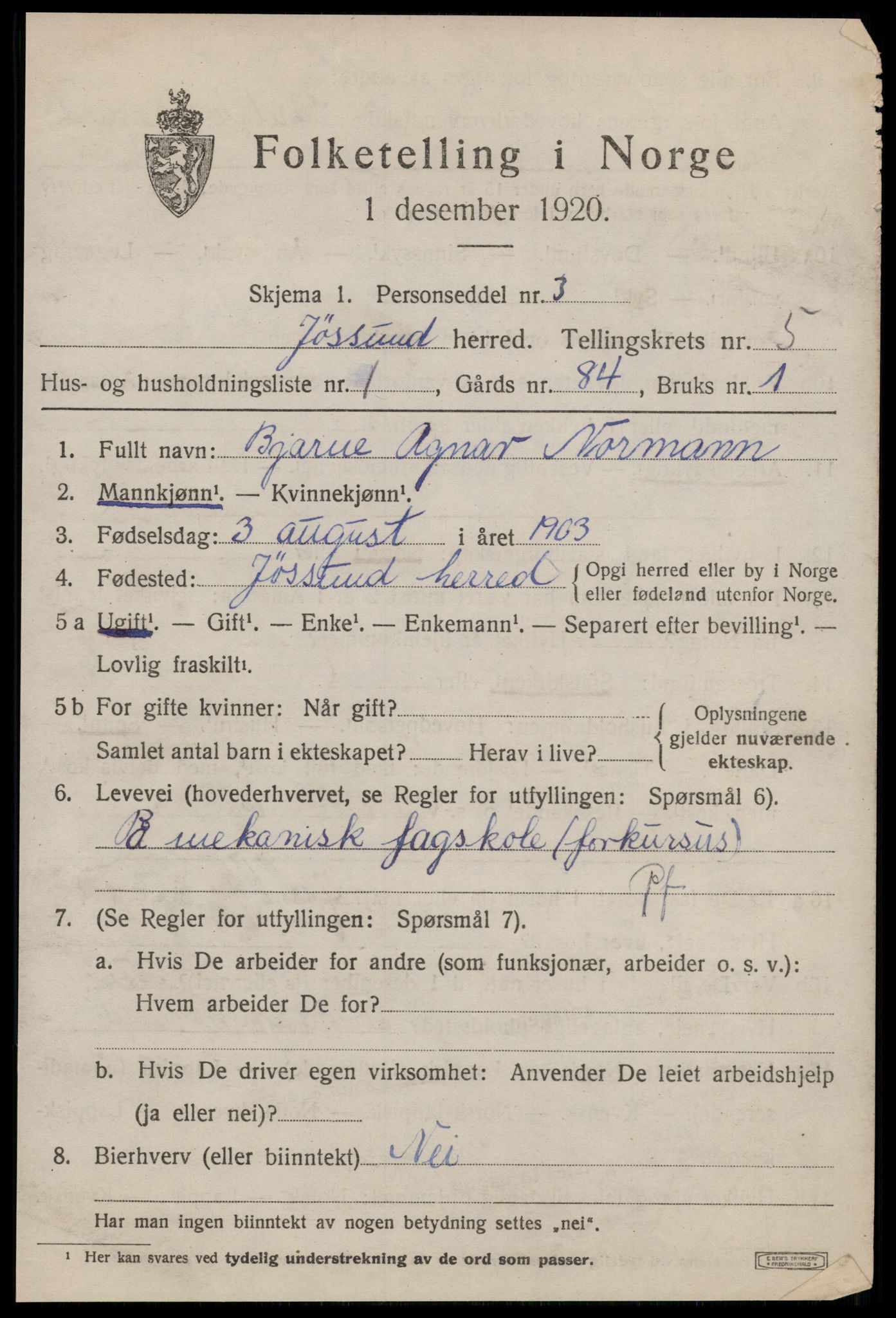 SAT, 1920 census for Jøssund, 1920, p. 3952