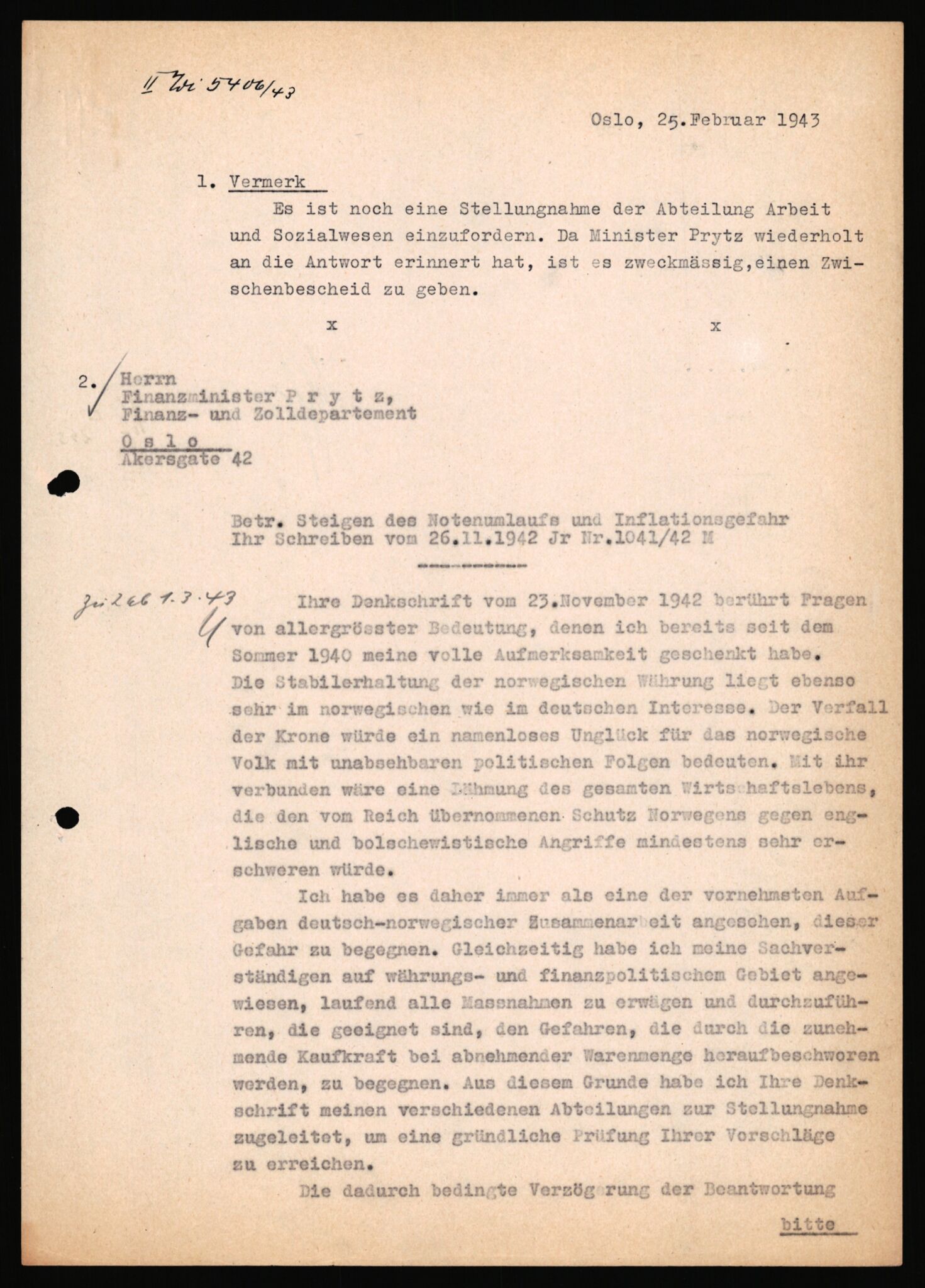 Forsvarets Overkommando. 2 kontor. Arkiv 11.4. Spredte tyske arkivsaker, AV/RA-RAFA-7031/D/Dar/Darb/L0003: Reichskommissariat - Hauptabteilung Vervaltung, 1940-1945, p. 1279