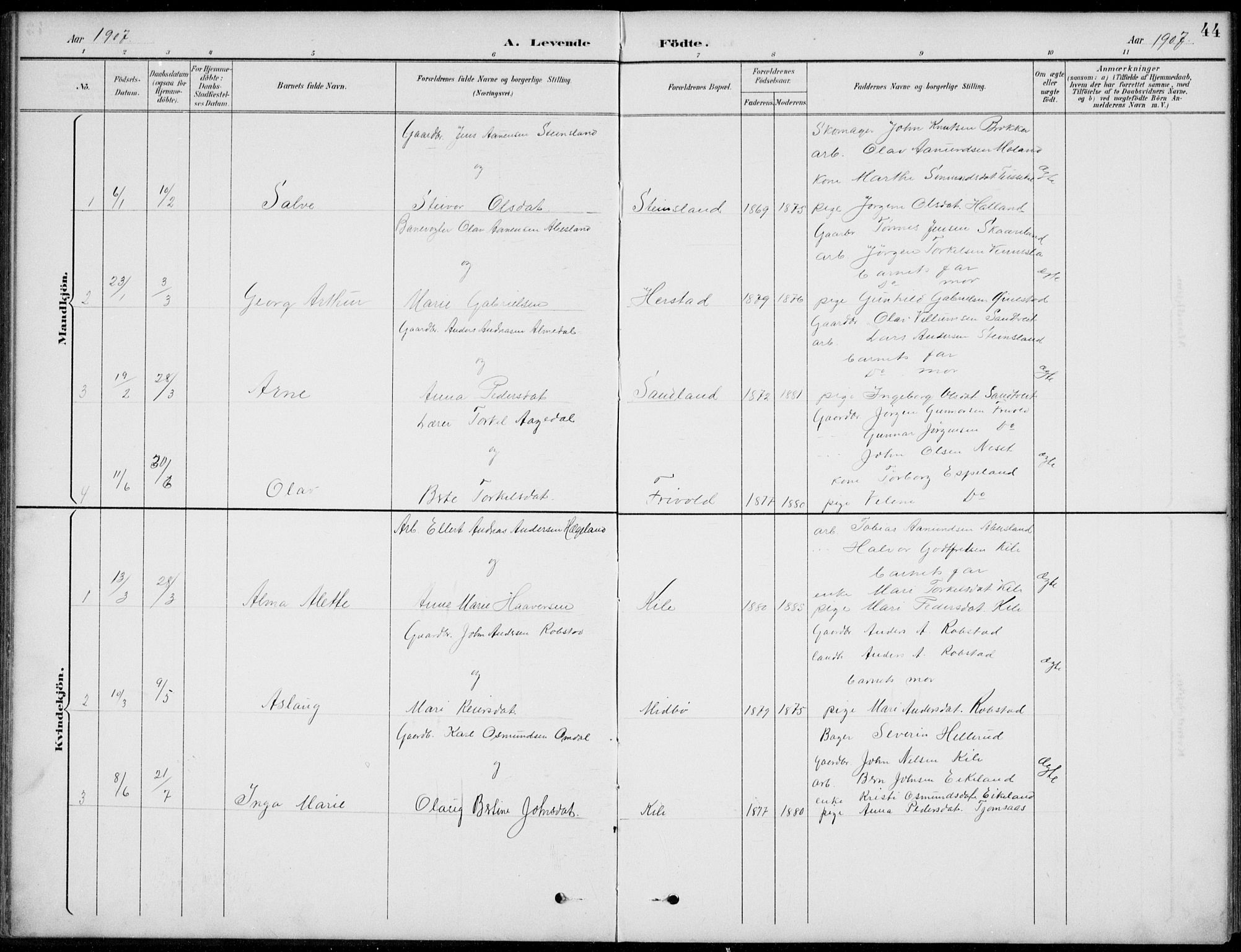 Vennesla sokneprestkontor, AV/SAK-1111-0045/Fb/Fba/L0003: Parish register (copy) no. B 3, 1890-1919, p. 44