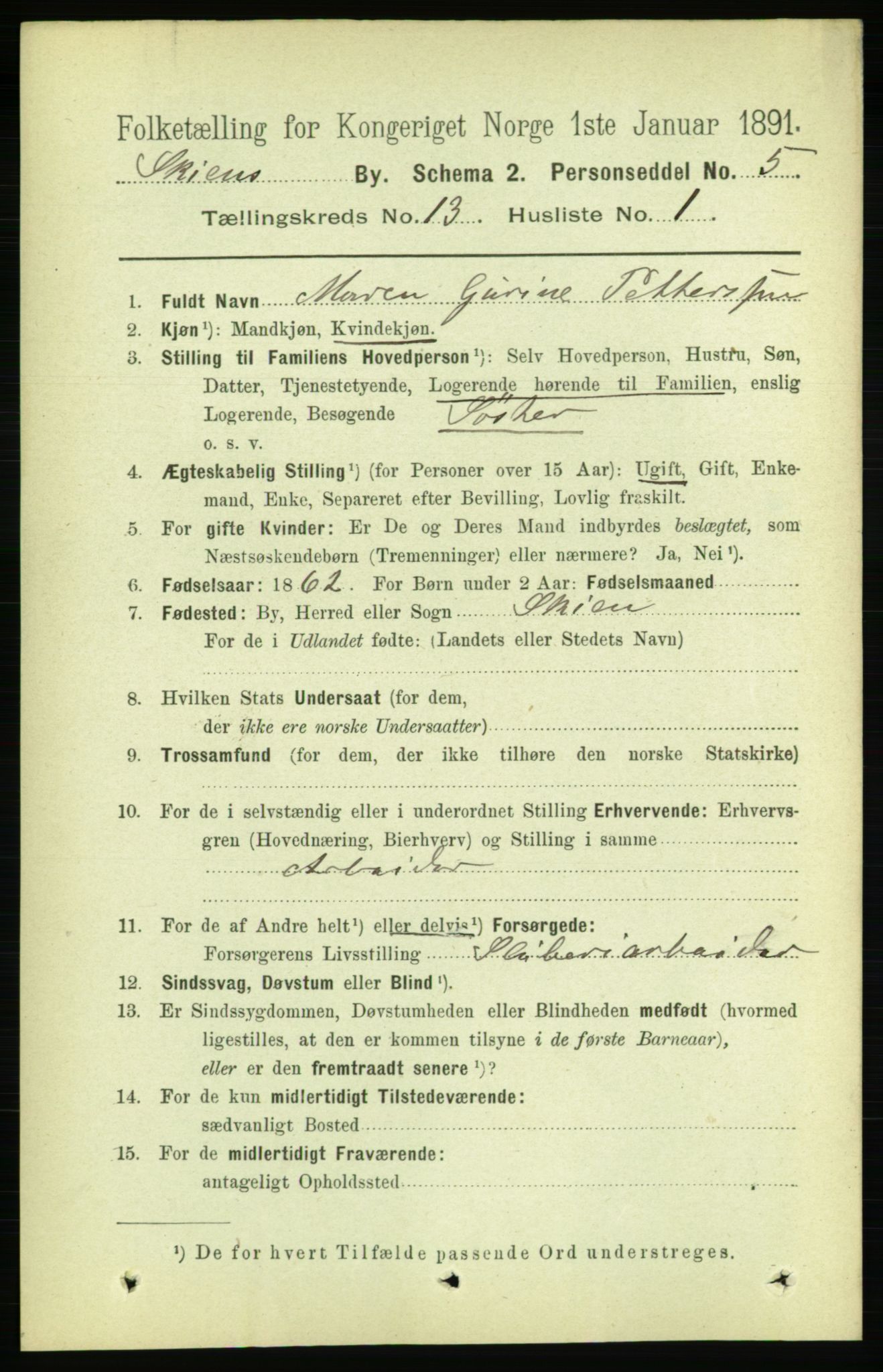 RA, 1891 census for 0806 Skien, 1891, p. 4088