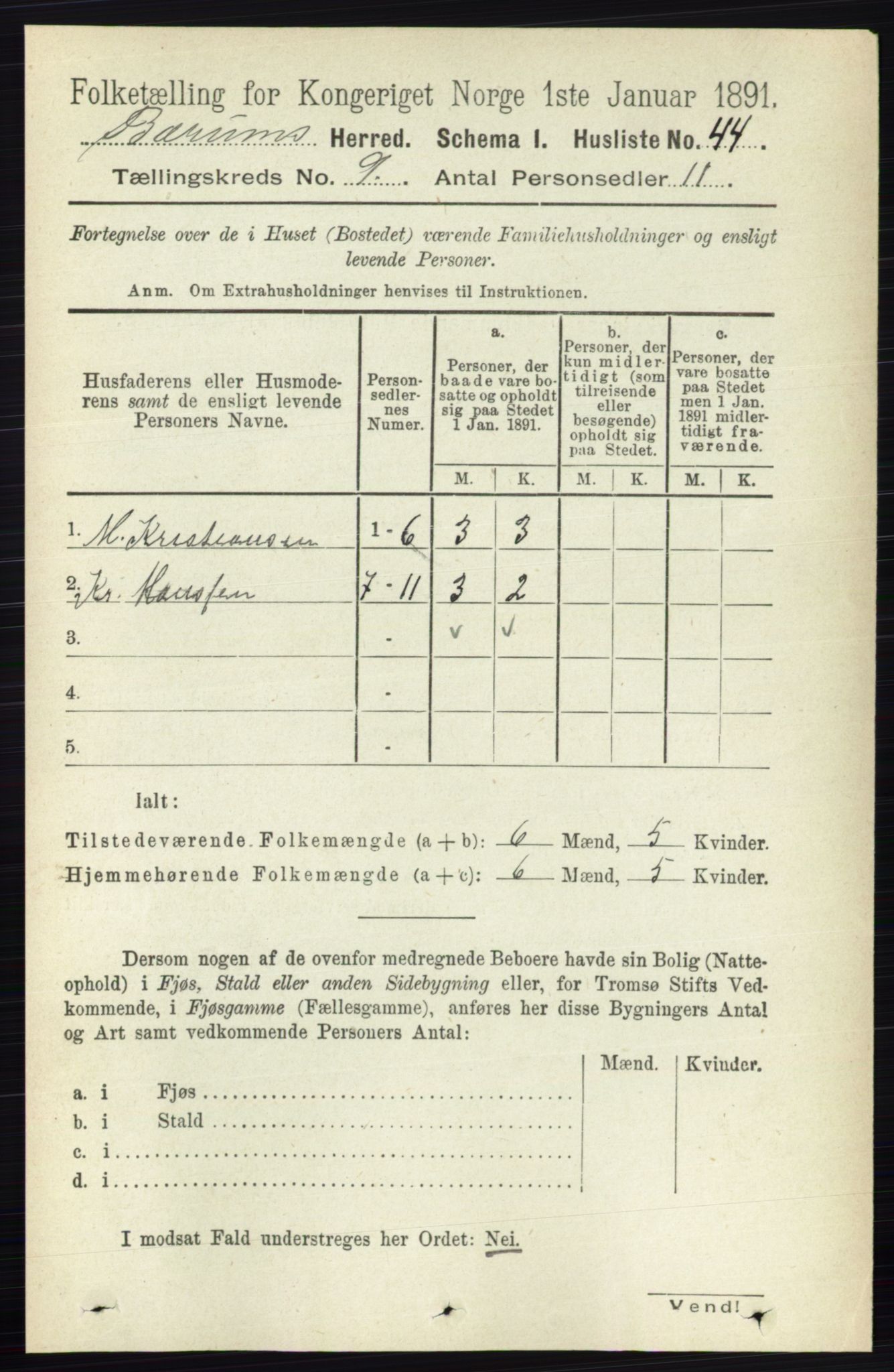 RA, 1891 census for 0219 Bærum, 1891, p. 5023