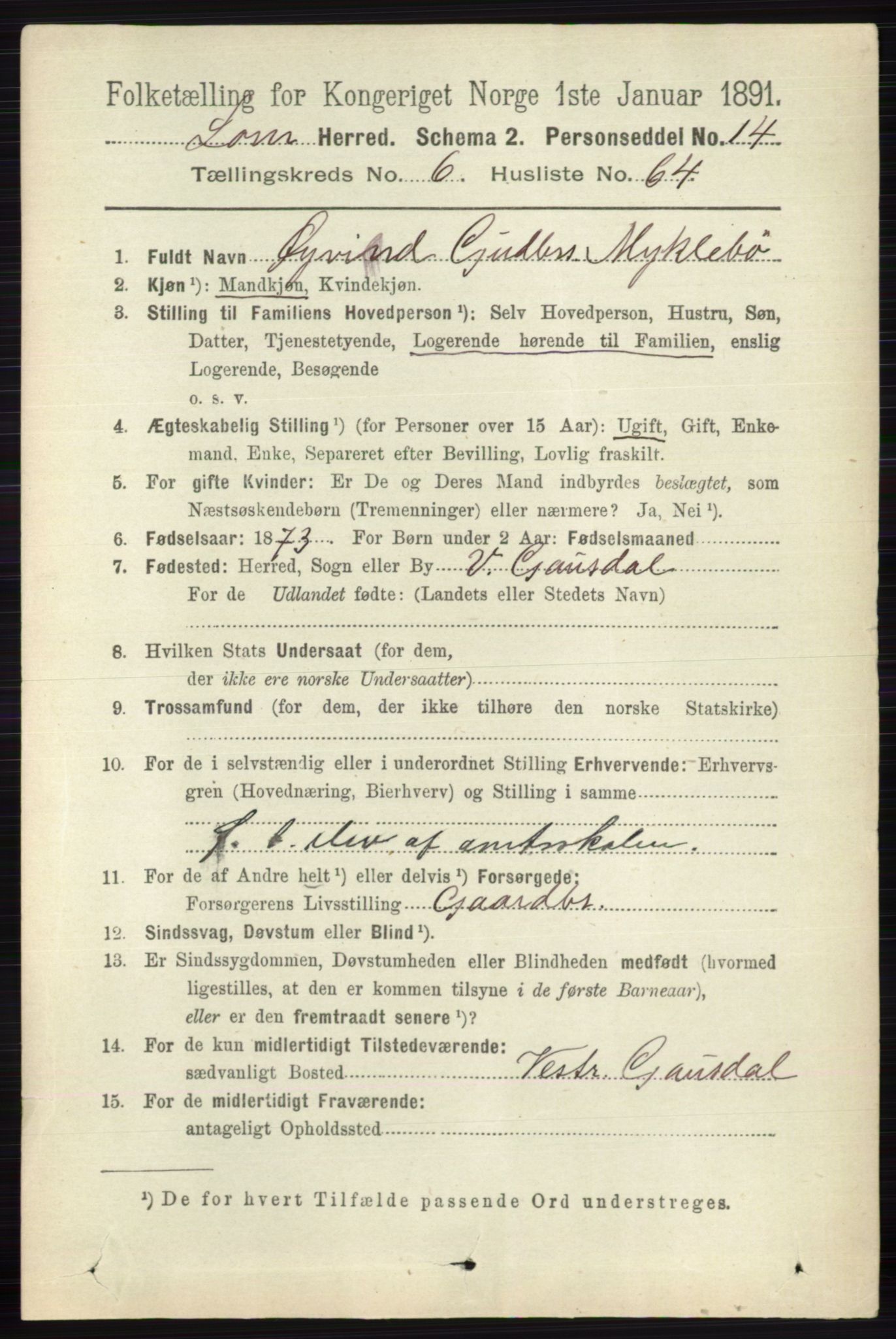 RA, 1891 census for 0514 Lom, 1891, p. 2757