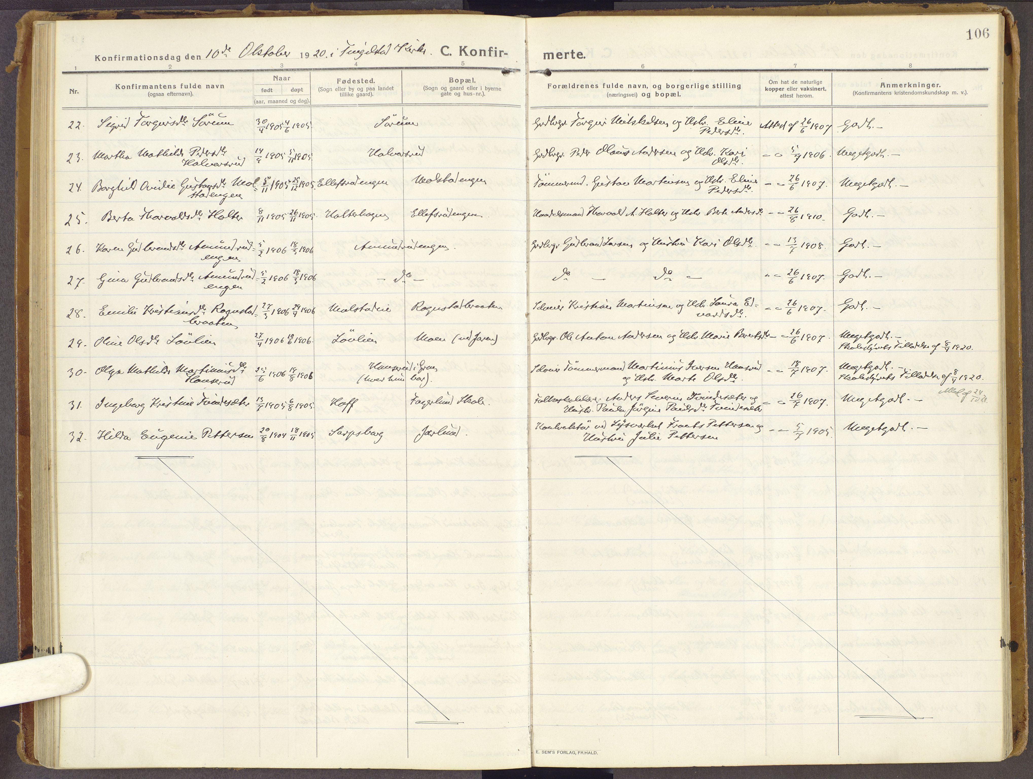 Brandbu prestekontor, SAH/PREST-114/H/Ha/Haa/L0003: Parish register (official) no. 3, 1914-1928, p. 106