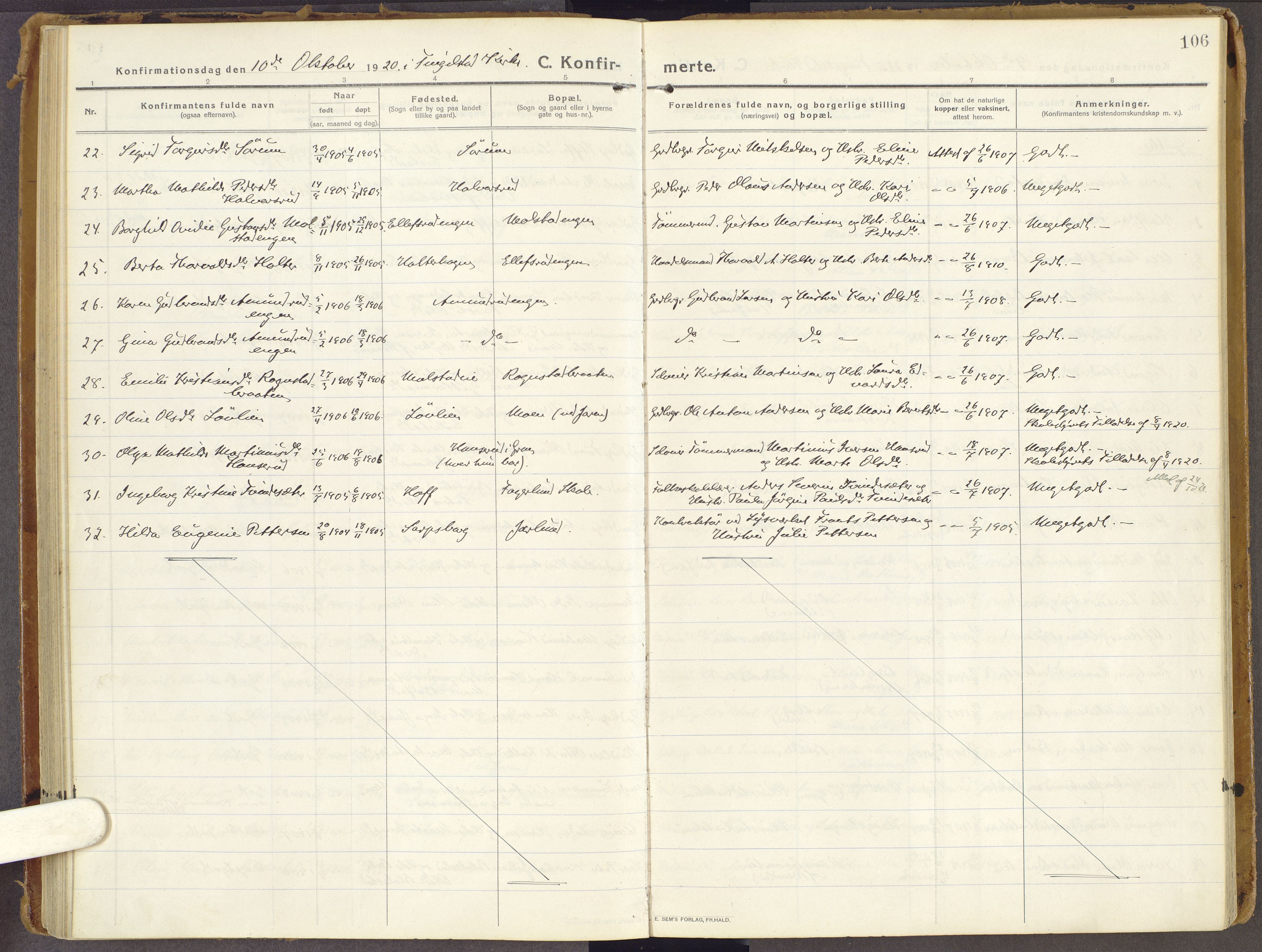 Brandbu prestekontor, AV/SAH-PREST-114/H/Ha/Haa/L0003: Parish register (official) no. 3, 1914-1928, p. 106