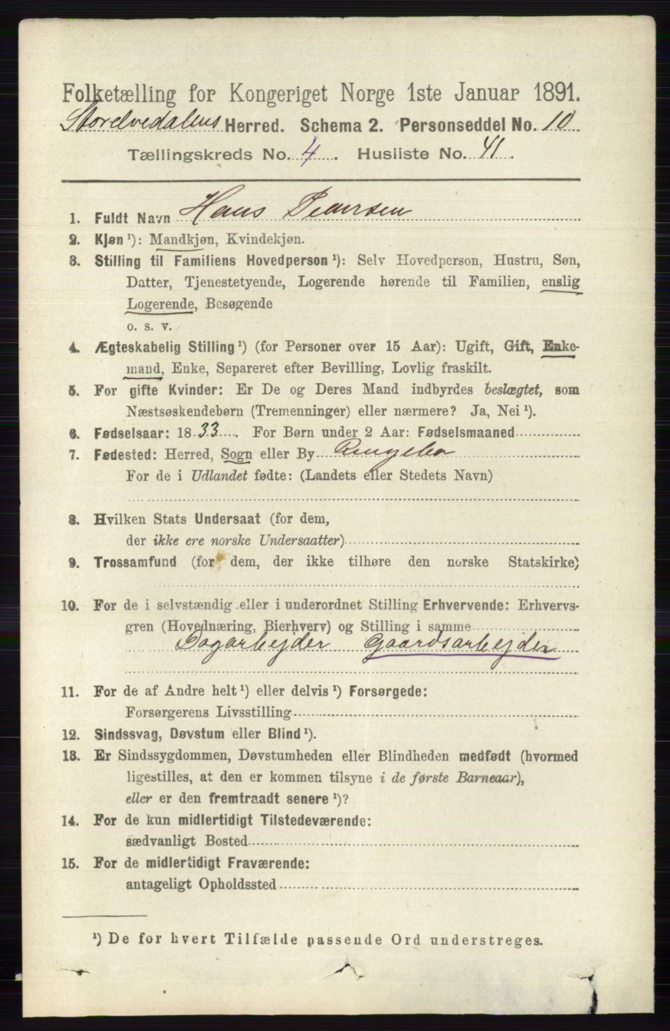 RA, 1891 census for 0430 Stor-Elvdal, 1891, p. 1666