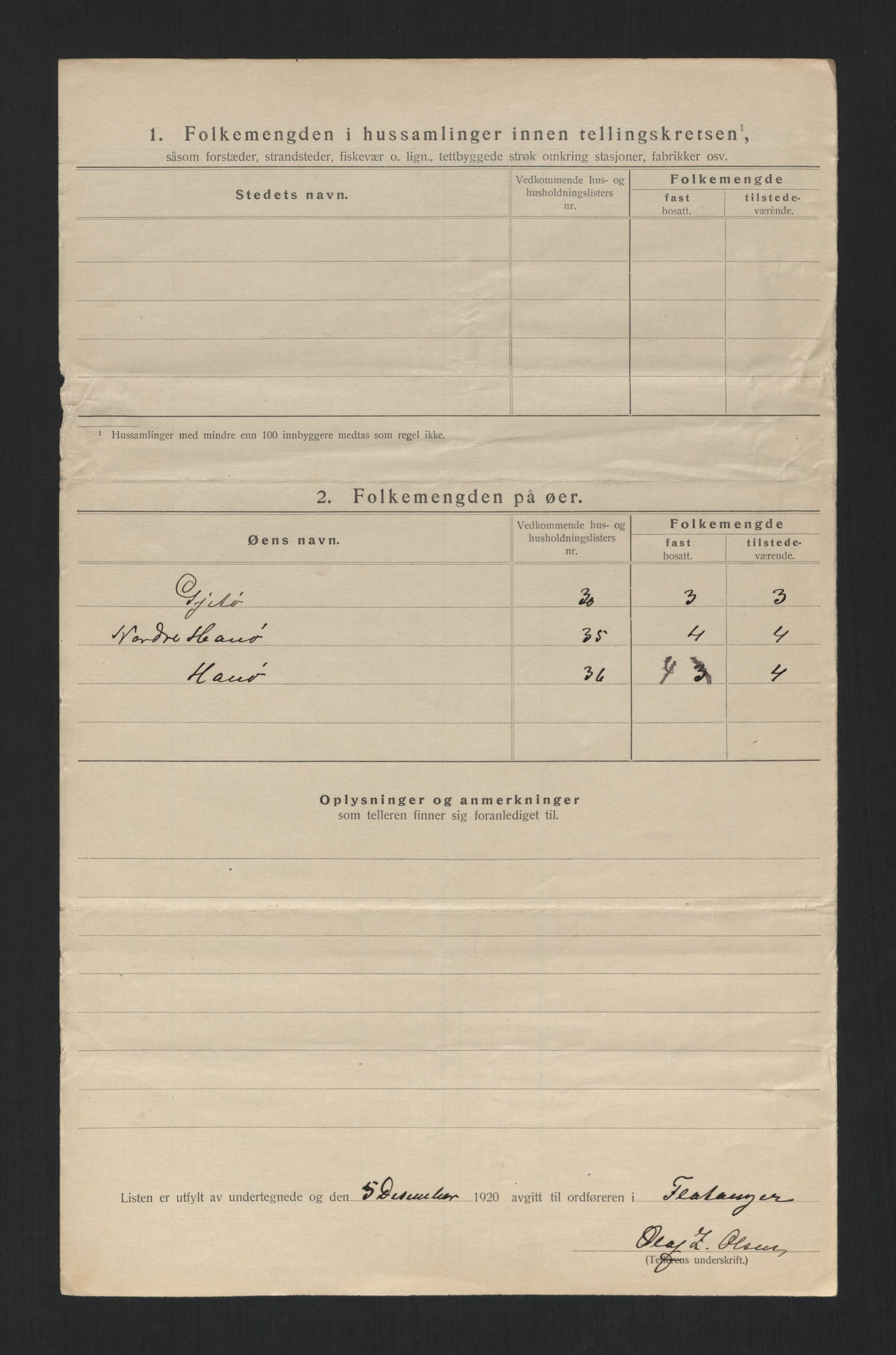 SAT, 1920 census for Flatanger, 1920, p. 37