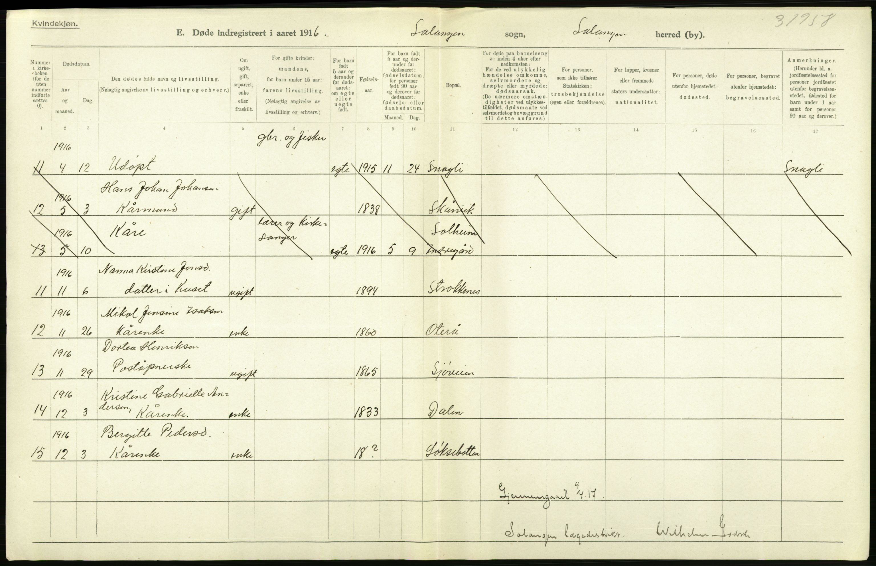 Statistisk sentralbyrå, Sosiodemografiske emner, Befolkning, RA/S-2228/D/Df/Dfb/Dfbf/L0054: Tromsø amt: Gifte, døde, dødfødte. Bygder og byer., 1916, p. 324