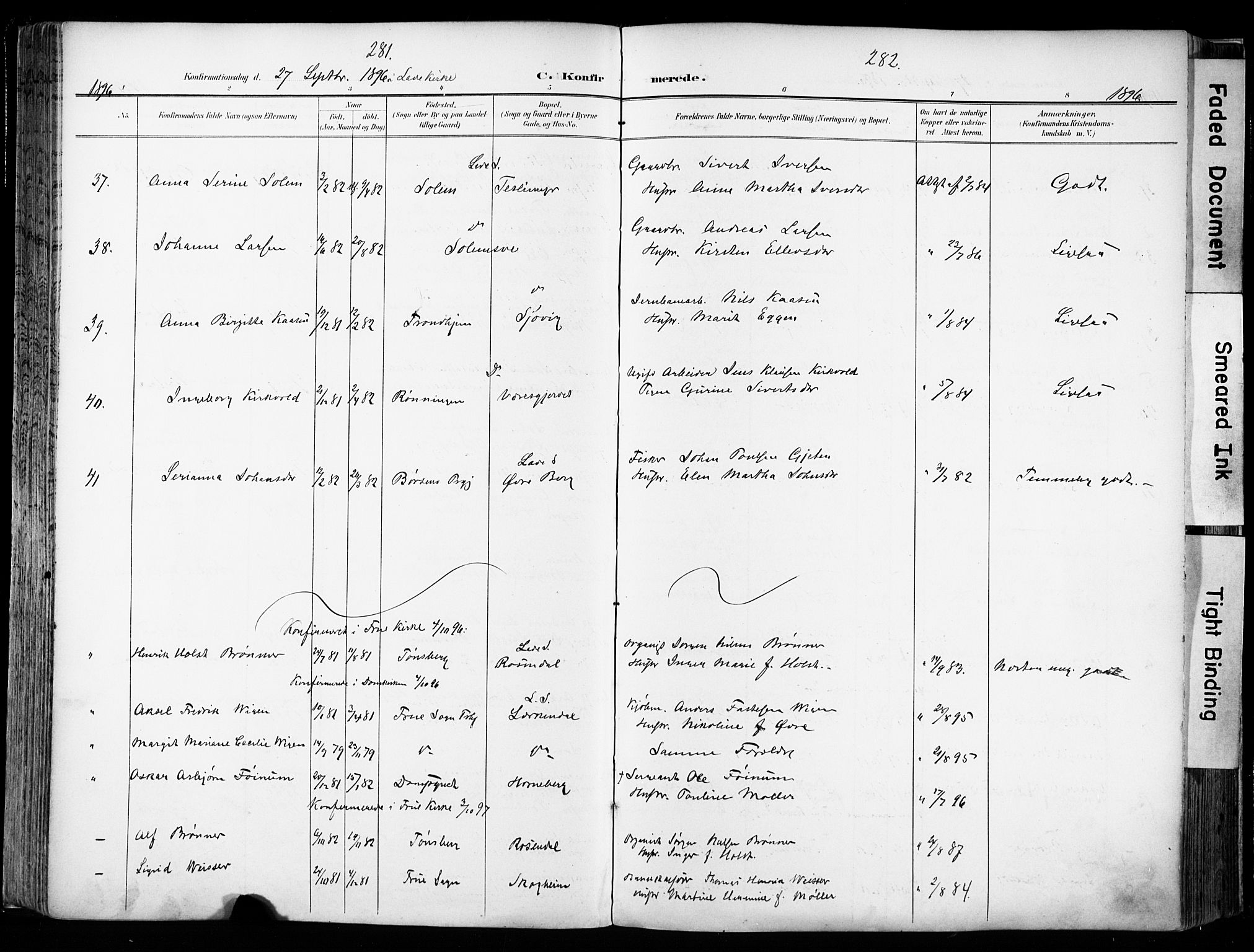 Ministerialprotokoller, klokkerbøker og fødselsregistre - Sør-Trøndelag, SAT/A-1456/606/L0301: Parish register (official) no. 606A16, 1894-1907, p. 281-282
