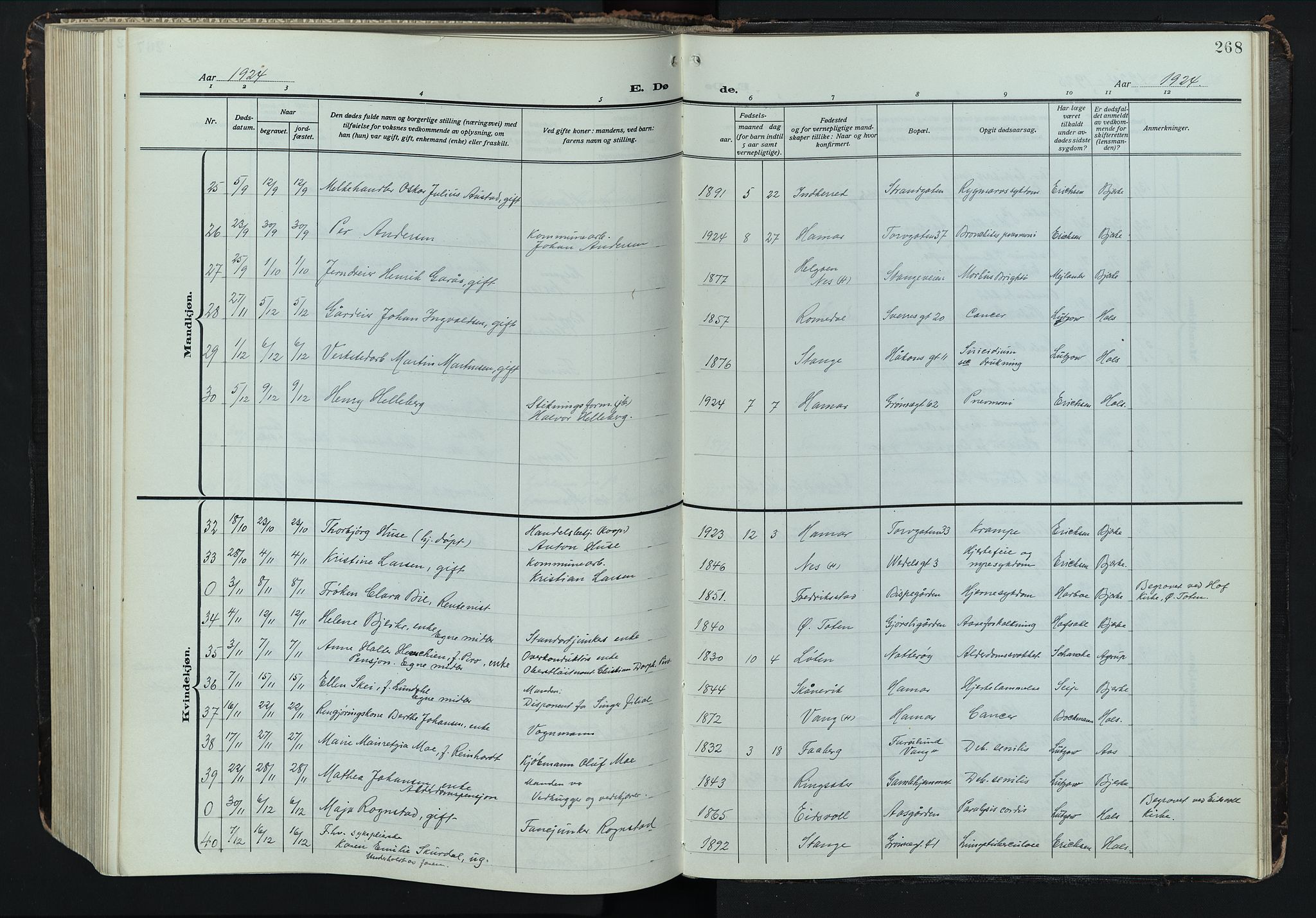 Hamar prestekontor, AV/SAH-DOMPH-002/H/Ha/Hab/L0004: Parish register (copy) no. 4, 1915-1942, p. 268