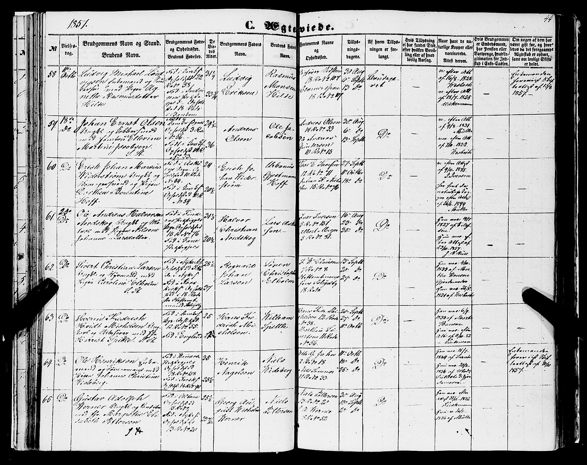 Domkirken sokneprestembete, AV/SAB-A-74801/H/Haa/L0034: Parish register (official) no. D 2, 1853-1874, p. 44