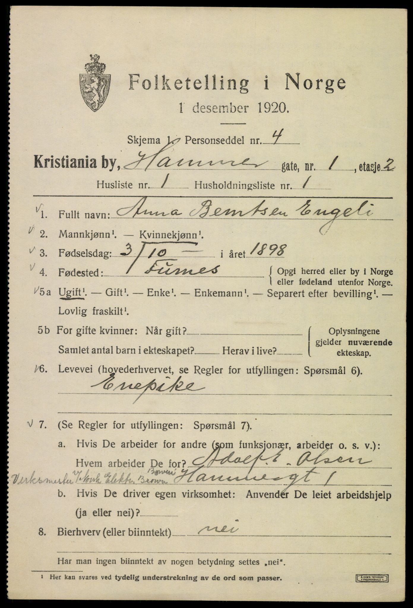 SAO, 1920 census for Kristiania, 1920, p. 268369