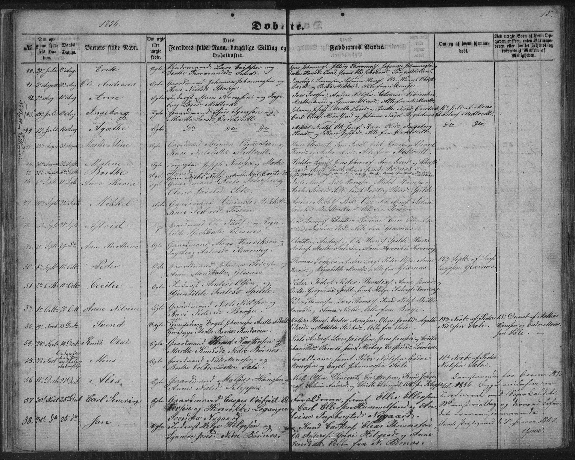 Sund sokneprestembete, AV/SAB-A-99930: Parish register (copy) no. B 1, 1852-1873, p. 15