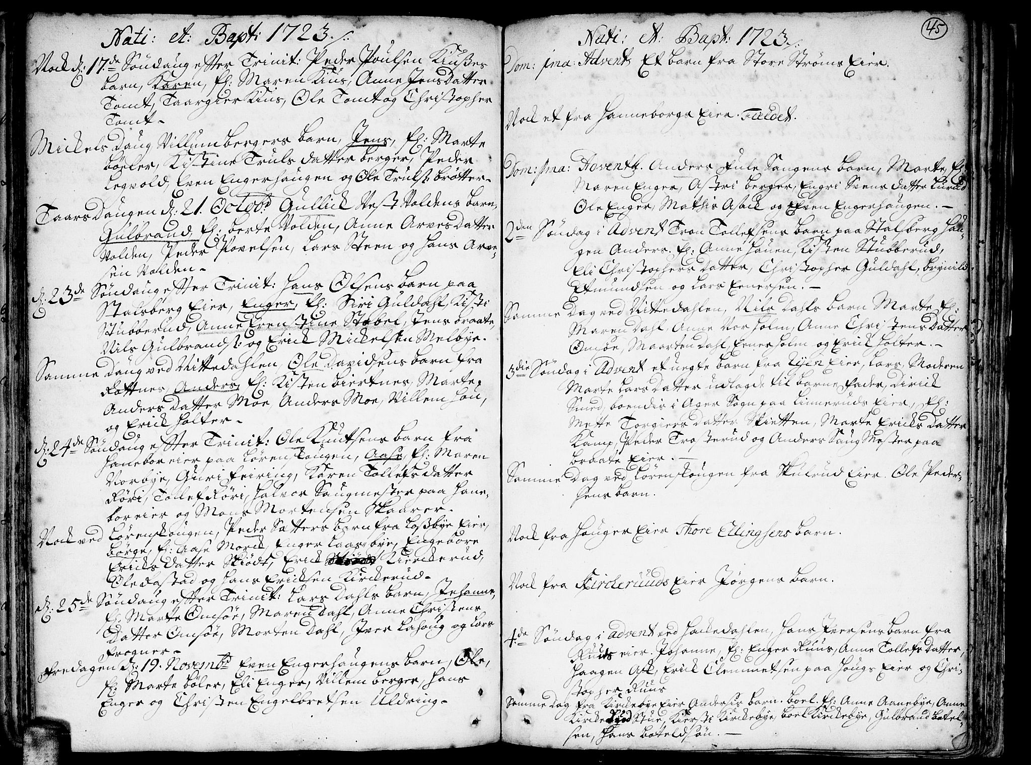 Skedsmo prestekontor Kirkebøker, SAO/A-10033a/F/Fa/L0002: Parish register (official) no. I 2, 1715-1727, p. 45