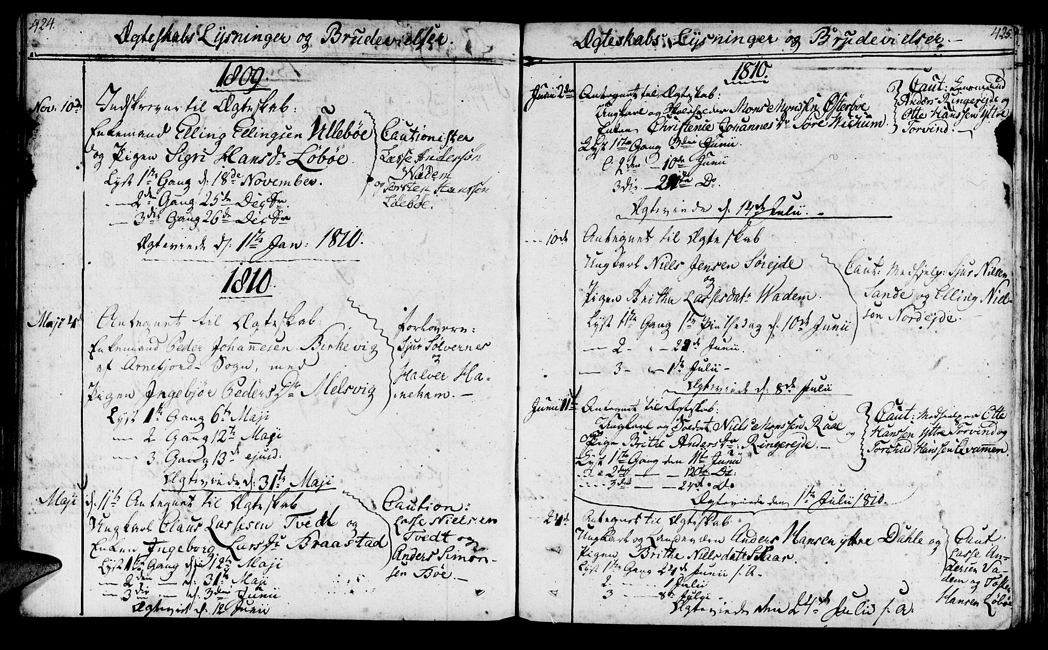 Lavik sokneprestembete, SAB/A-80901: Parish register (official) no. A 1, 1809-1822, p. 424-425
