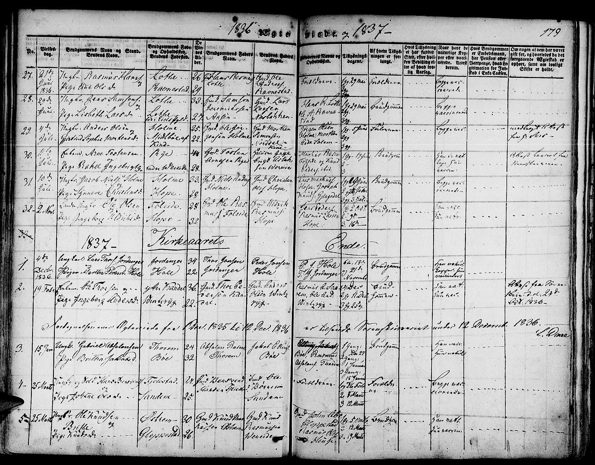 Gloppen sokneprestembete, SAB/A-80101/H/Haa/Haaa/L0007: Parish register (official) no. A 7, 1827-1837, p. 179