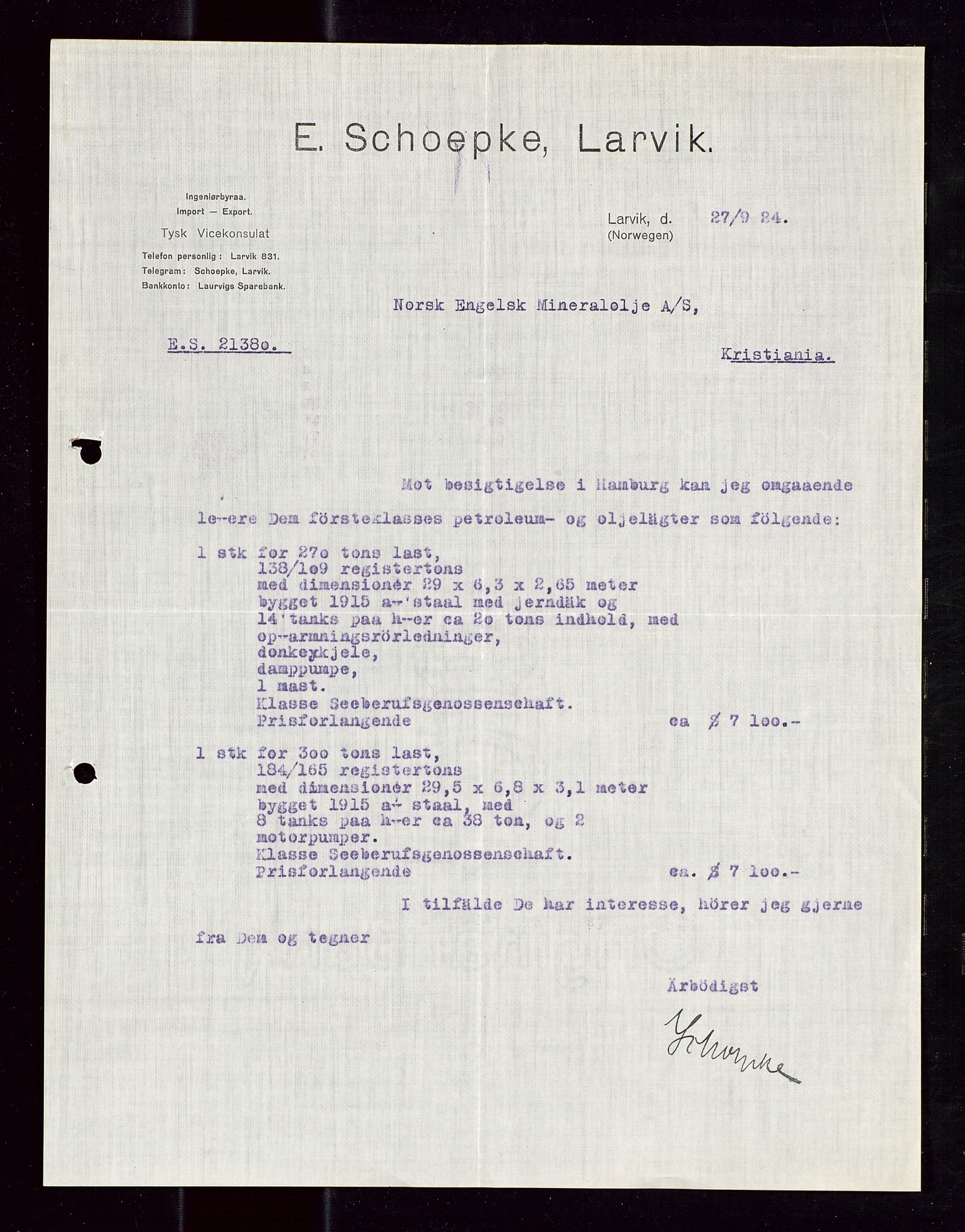 Pa 1521 - A/S Norske Shell, SAST/A-101915/E/Ea/Eaa/L0013: Sjefskorrespondanse, 1924, p. 151