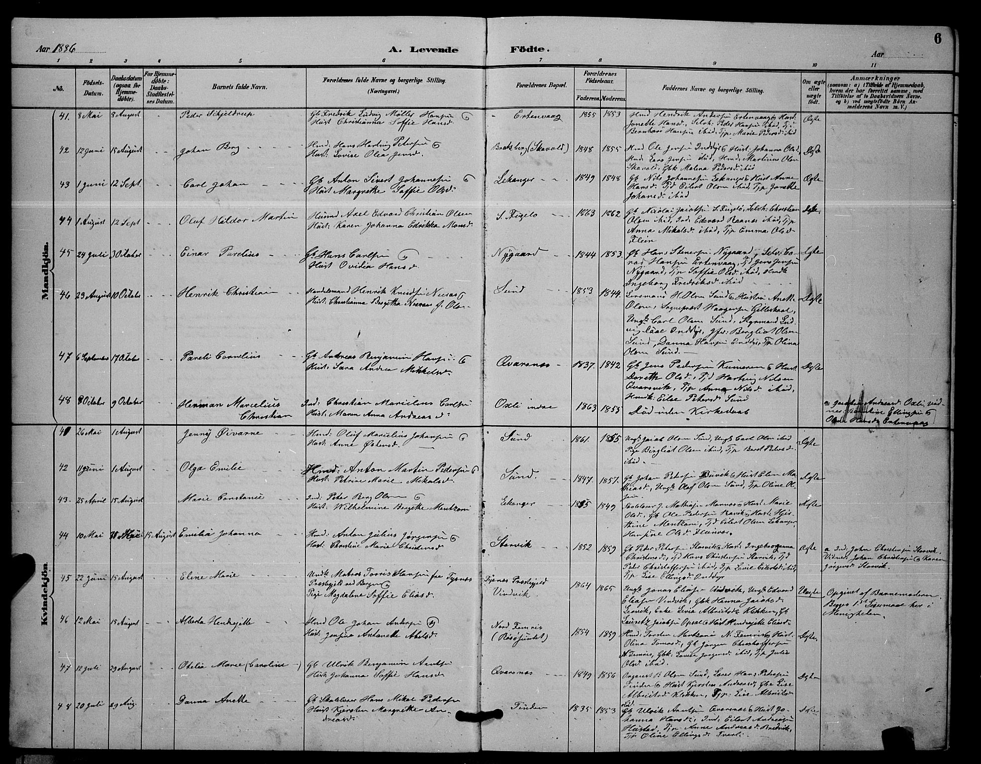 Ministerialprotokoller, klokkerbøker og fødselsregistre - Nordland, AV/SAT-A-1459/805/L0108: Parish register (copy) no. 805C04, 1885-1899, p. 6