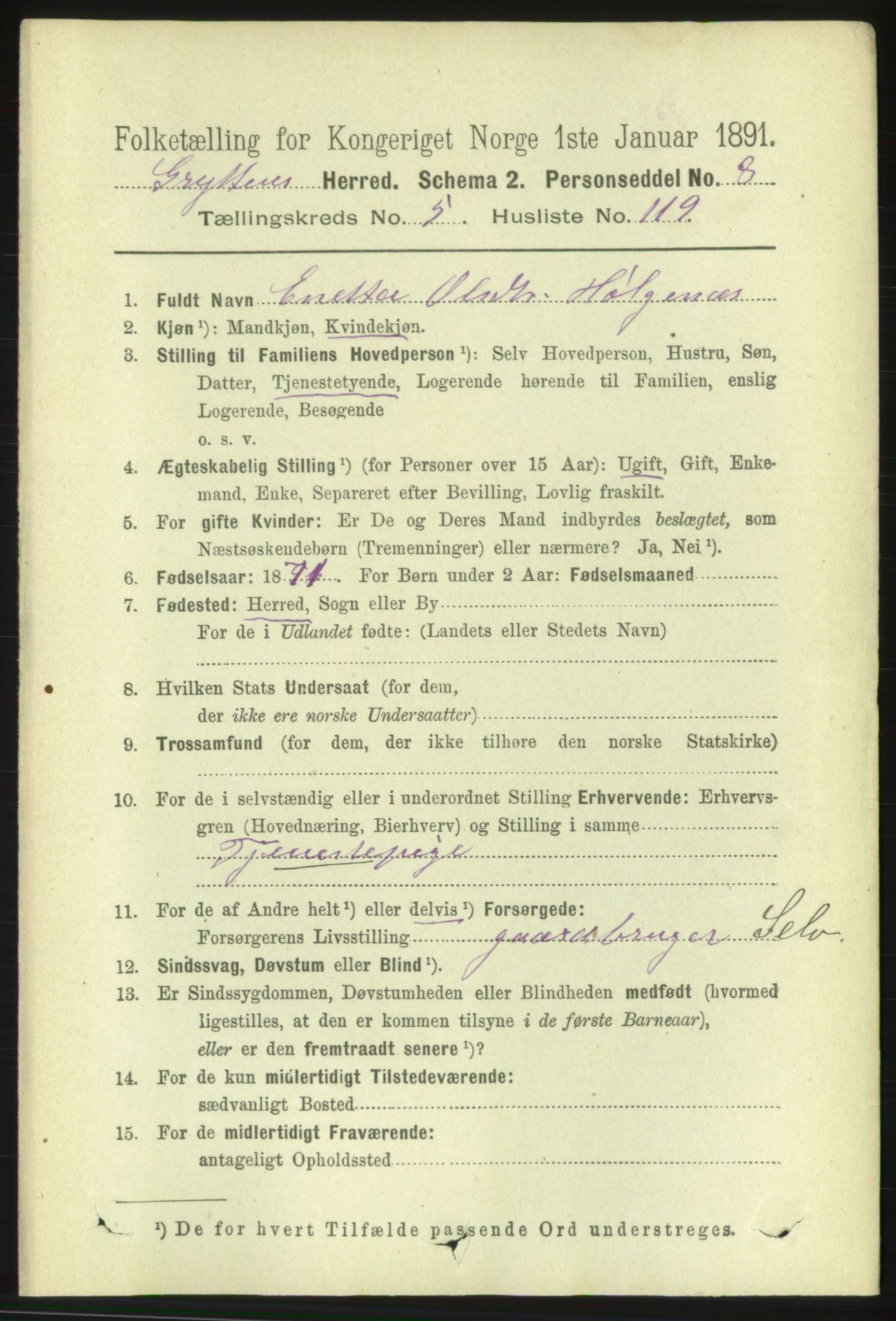 RA, 1891 census for 1539 Grytten, 1891, p. 2424