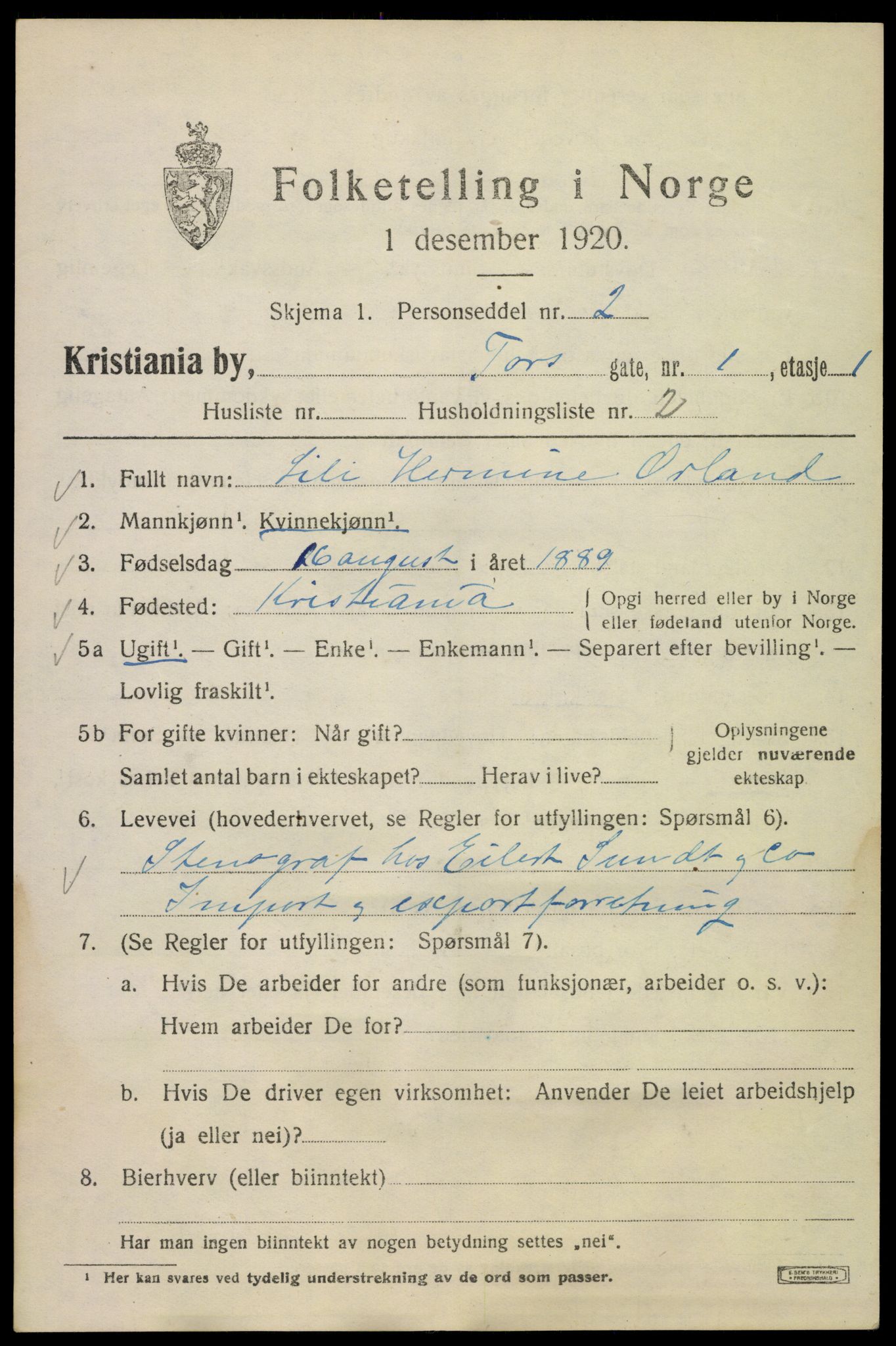 SAO, 1920 census for Kristiania, 1920, p. 590381