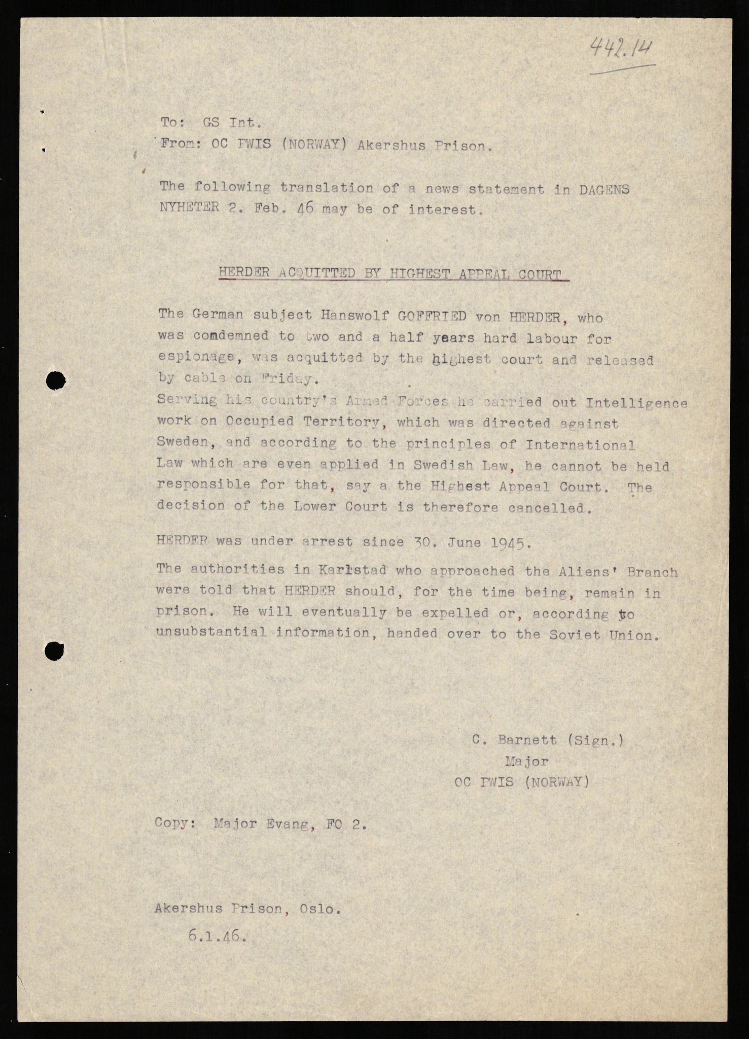 Forsvaret, Forsvarets overkommando II, AV/RA-RAFA-3915/D/Db/L0013: CI Questionaires. Tyske okkupasjonsstyrker i Norge. Tyskere., 1945-1946, p. 29