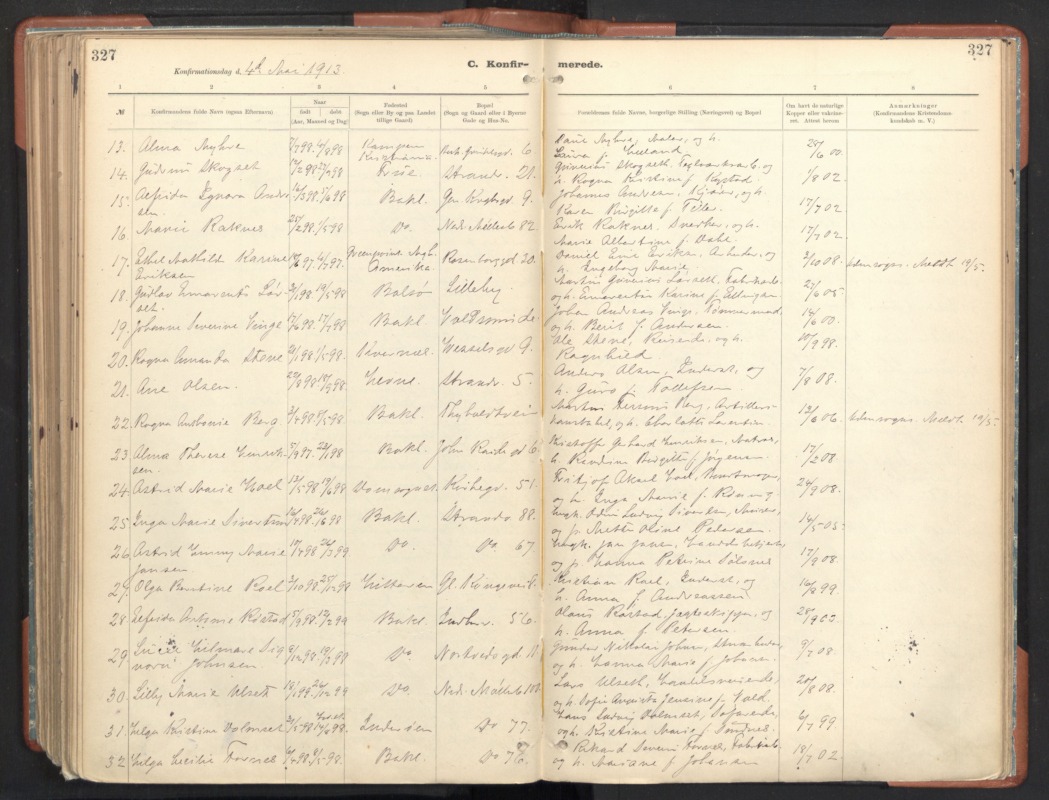 Ministerialprotokoller, klokkerbøker og fødselsregistre - Sør-Trøndelag, AV/SAT-A-1456/605/L0243: Parish register (official) no. 605A05, 1908-1923, p. 327