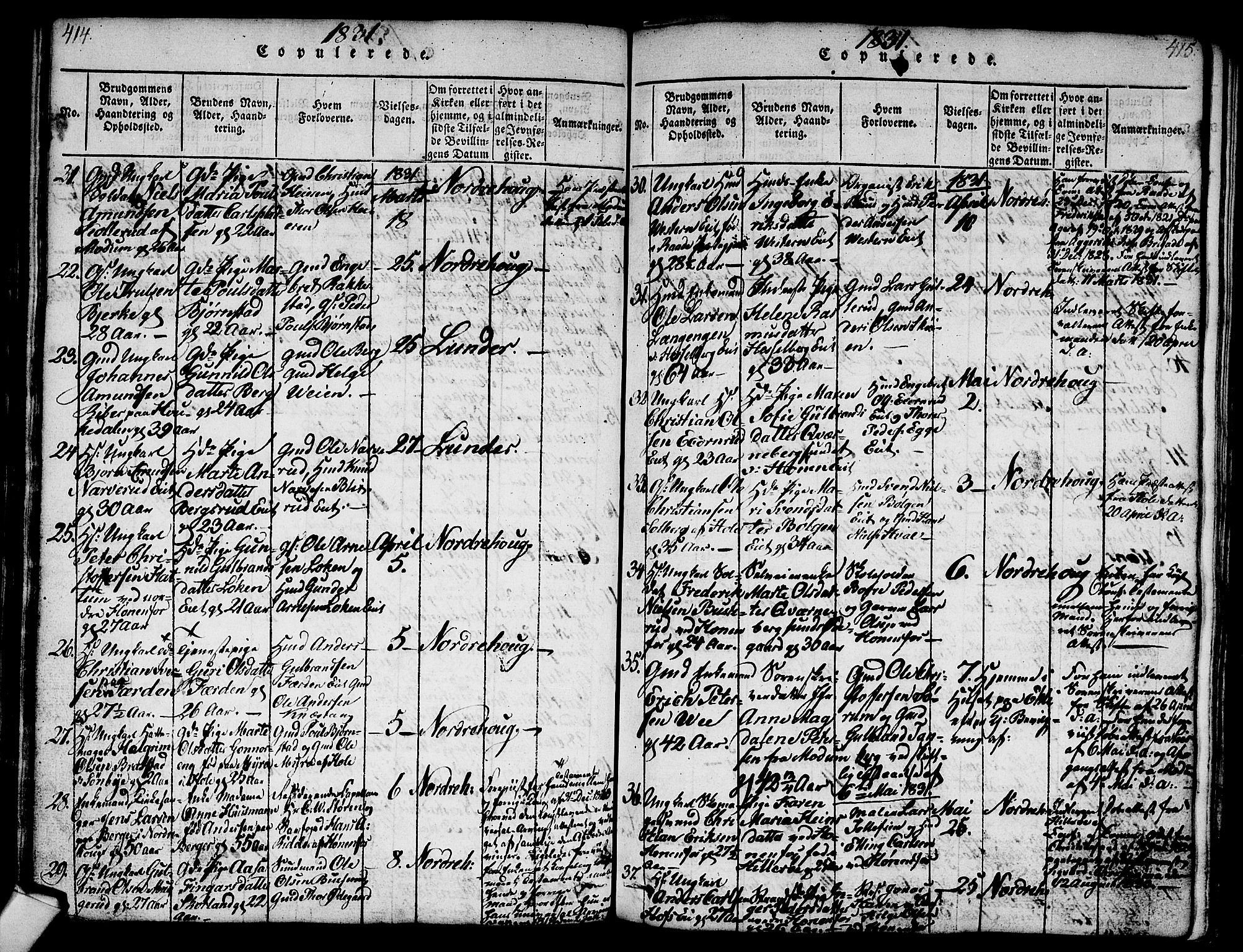 Norderhov kirkebøker, SAKO/A-237/G/Ga/L0003: Parish register (copy) no. I 3 /1, 1814-1876, p. 414-415