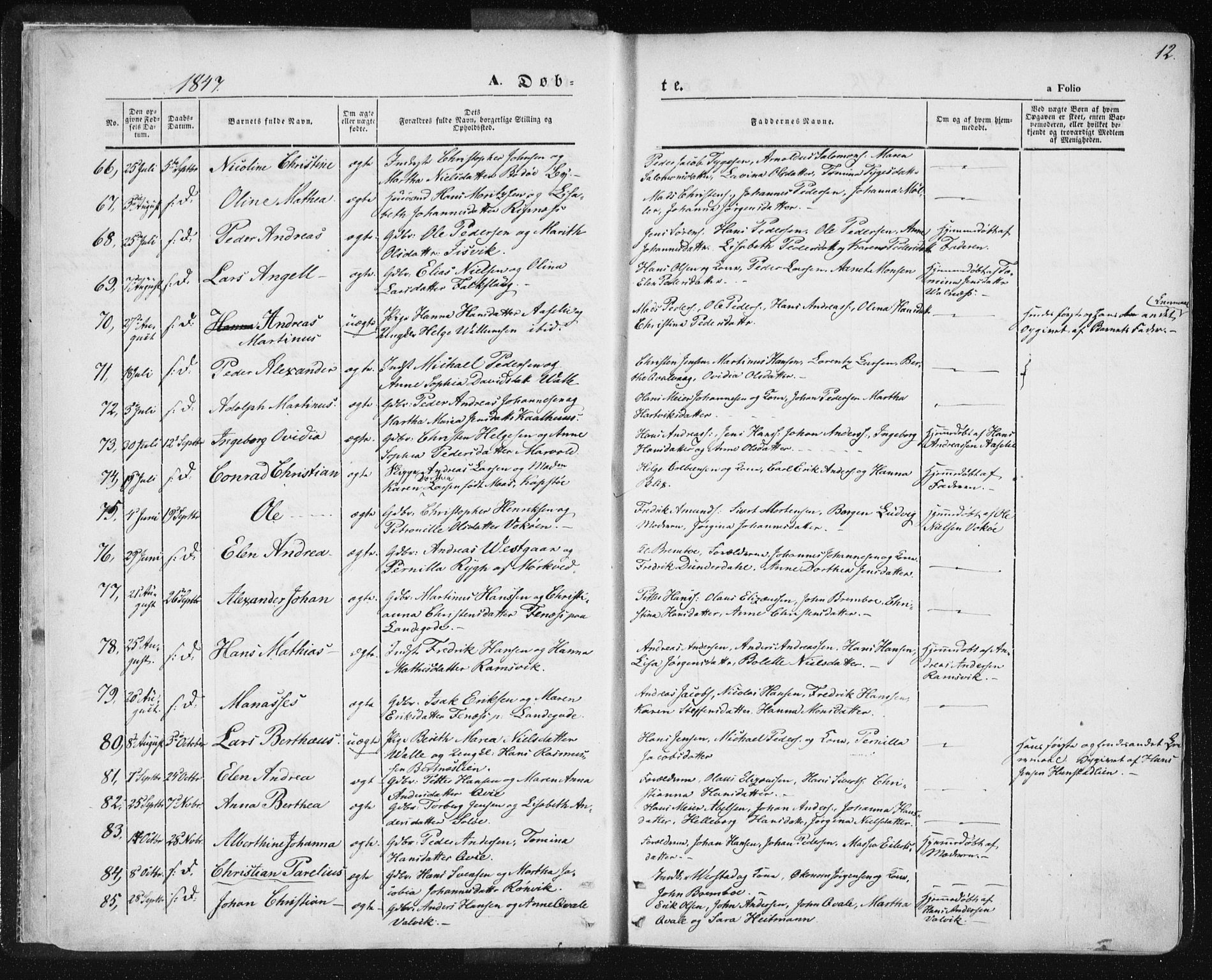 Ministerialprotokoller, klokkerbøker og fødselsregistre - Nordland, SAT/A-1459/801/L0007: Parish register (official) no. 801A07, 1845-1863, p. 12