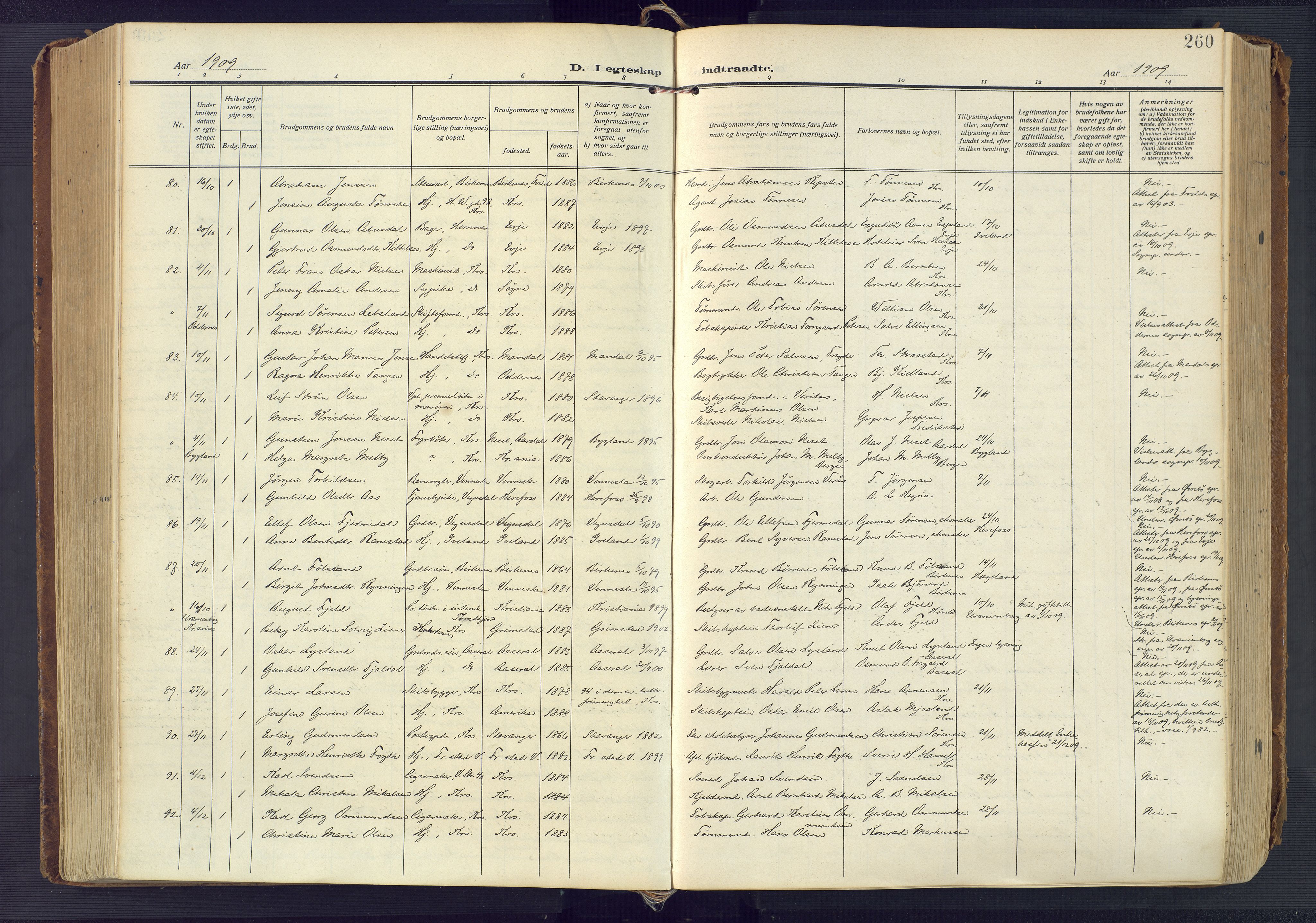 Kristiansand domprosti, AV/SAK-1112-0006/F/Fa/L0023: Parish register (official) no. A 22, 1909-1917, p. 260