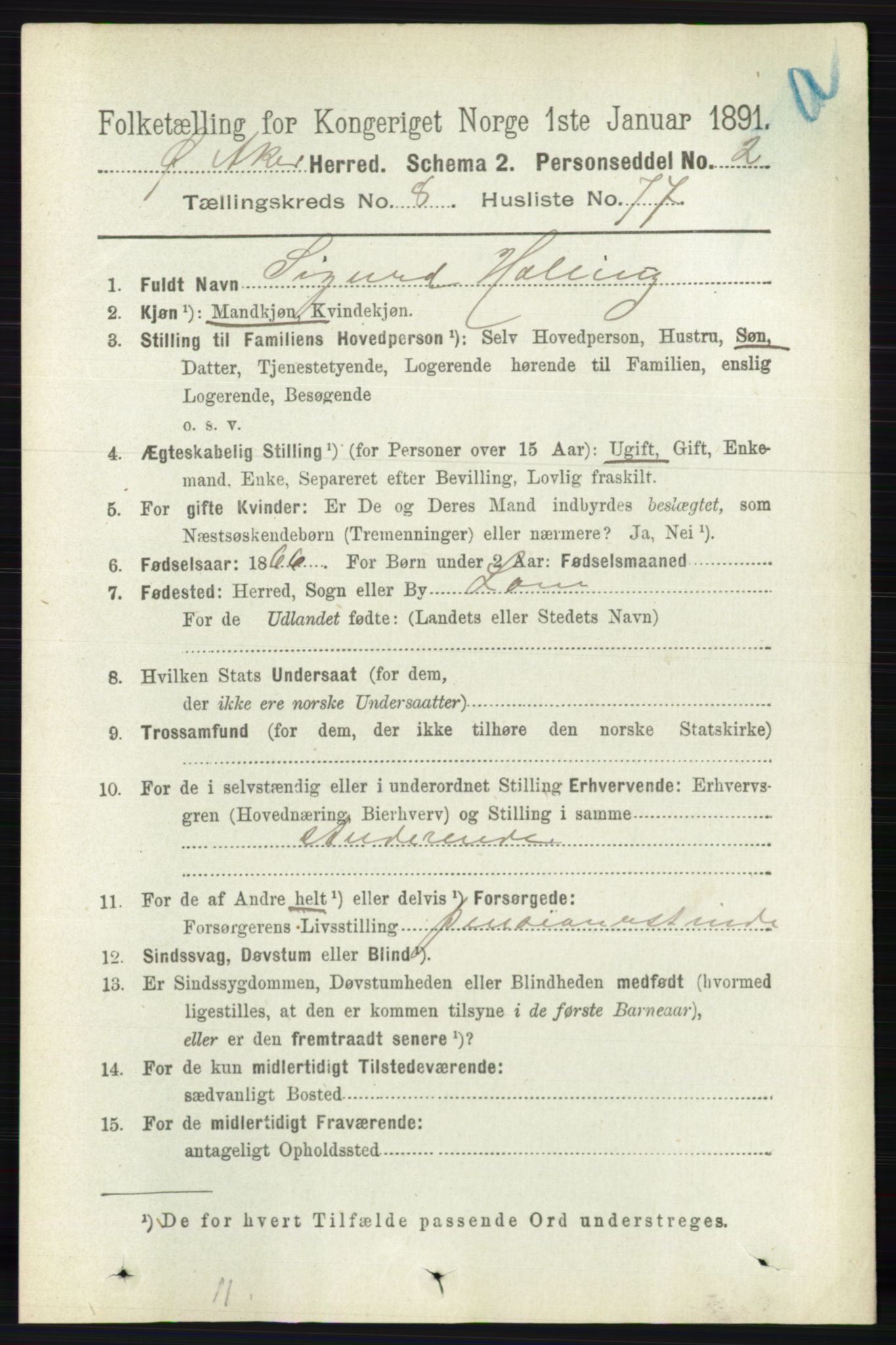 RA, 1891 census for 0218 Aker, 1891, p. 7889