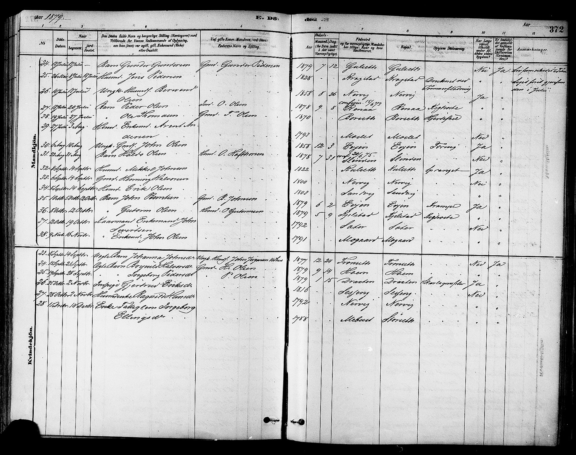 Ministerialprotokoller, klokkerbøker og fødselsregistre - Sør-Trøndelag, SAT/A-1456/695/L1148: Parish register (official) no. 695A08, 1878-1891, p. 372