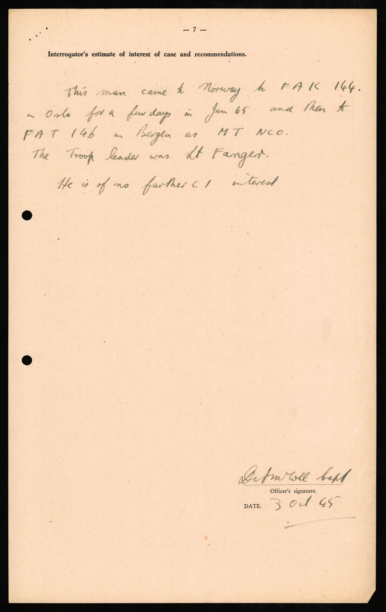 Forsvaret, Forsvarets overkommando II, AV/RA-RAFA-3915/D/Db/L0008: CI Questionaires. Tyske okkupasjonsstyrker i Norge. Tyskere., 1945-1946, p. 73