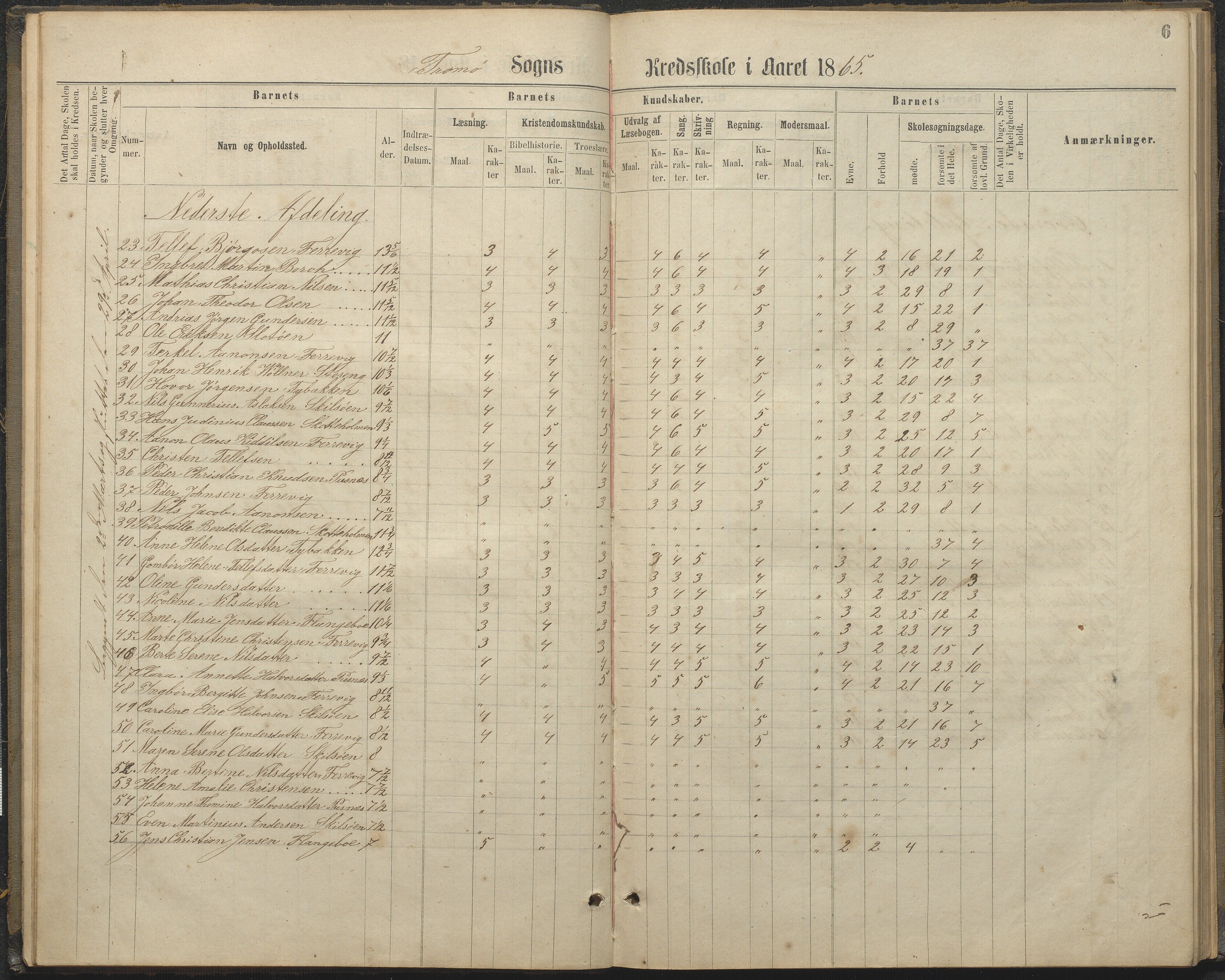 Tromøy kommune frem til 1971, AAKS/KA0921-PK/04/L0032: Færvik (Roligheden) - Karakterprotokoll, 1864-1889, p. 6