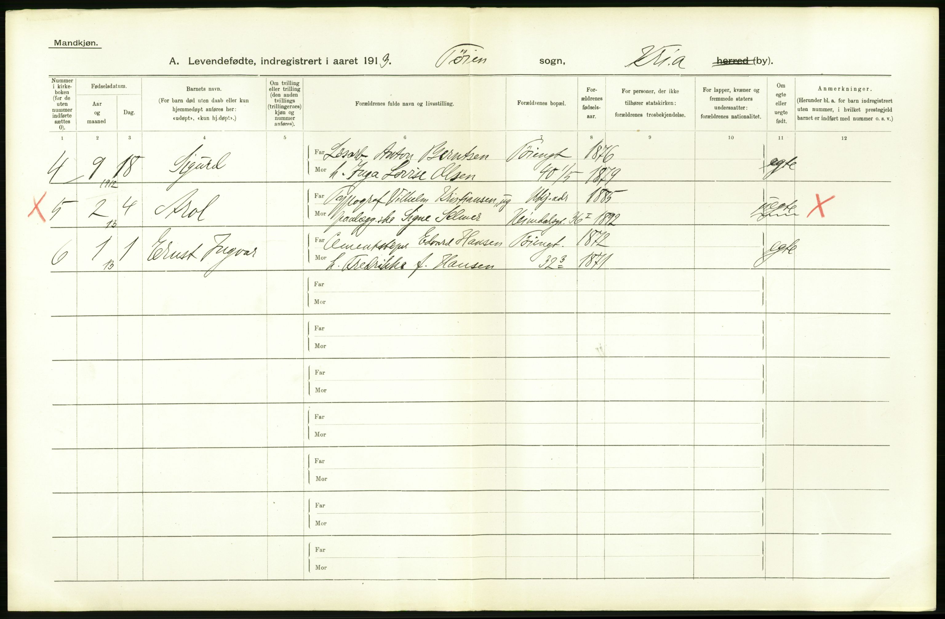 Statistisk sentralbyrå, Sosiodemografiske emner, Befolkning, AV/RA-S-2228/D/Df/Dfb/Dfbc/L0007: Kristiania: Levendefødte menn og kvinner., 1913, p. 574