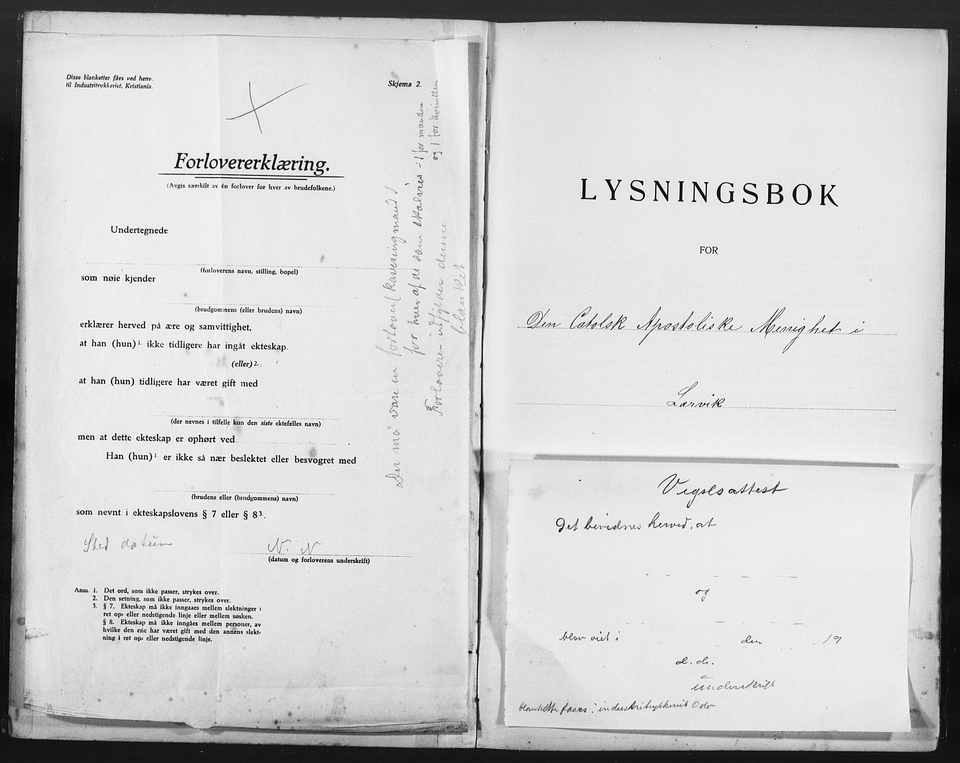 Den katolsk-apostoliske menighet i Larvik, AV/SAKO-P-953/G/Ga/L0001: Dissenter register no. 1, 1919-1922