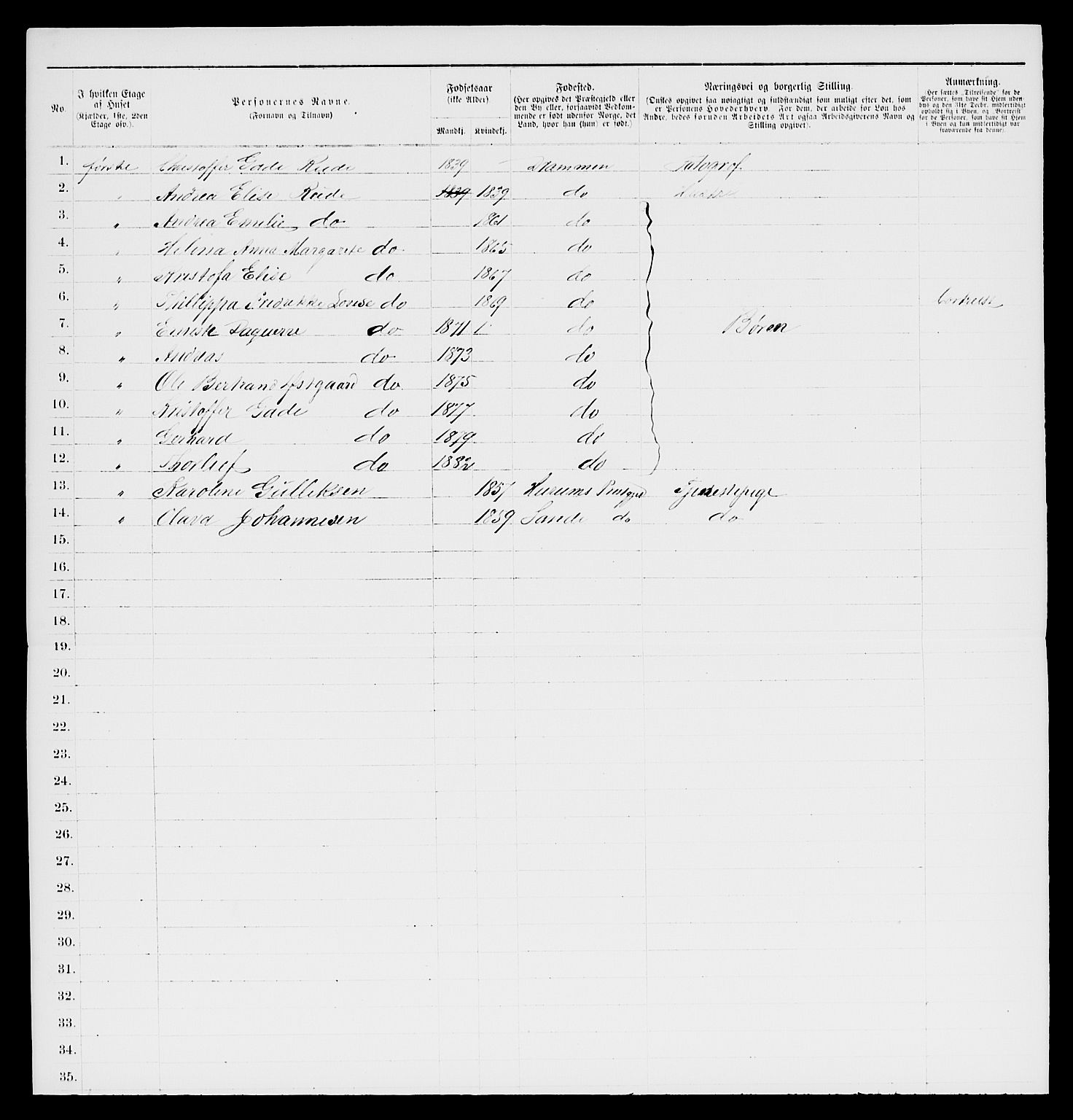 SAKO, 1885 census for 0602 Drammen, 1885, p. 2445