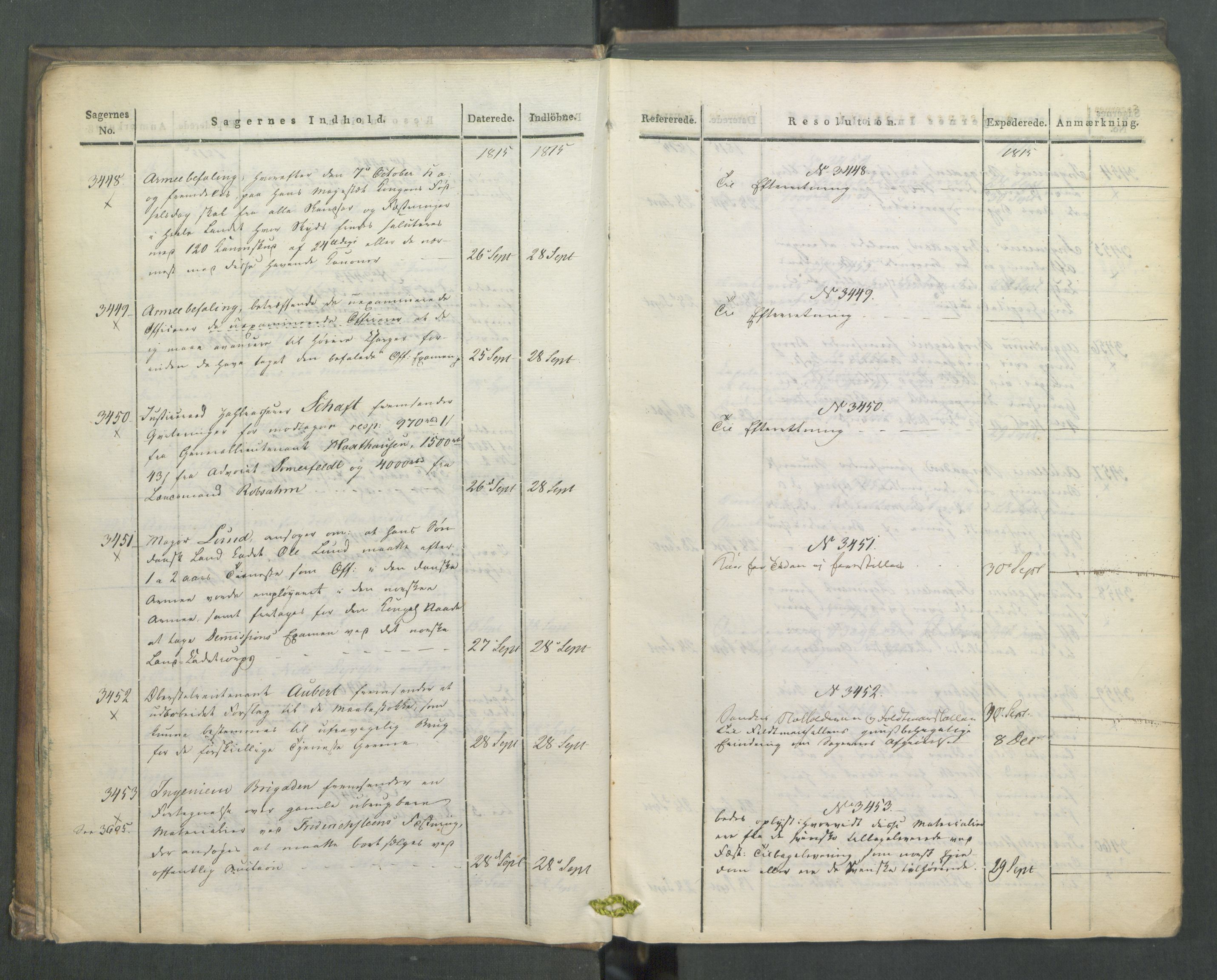 Armédepartementet, AV/RA-RAFA-3493/C/Ca/L0006: 6. Departements Journal, 1815