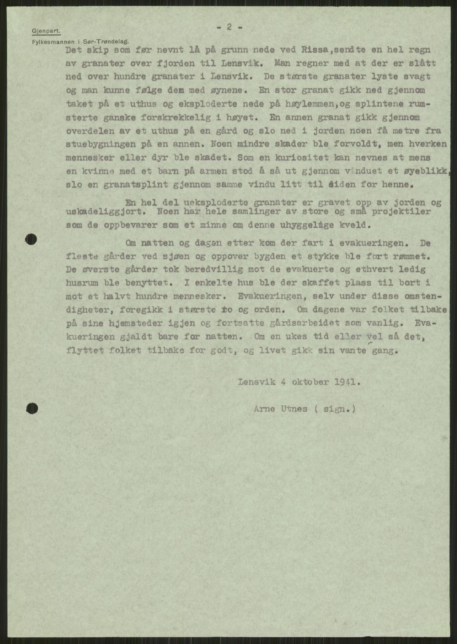 Forsvaret, Forsvarets krigshistoriske avdeling, AV/RA-RAFA-2017/Y/Ya/L0016: II-C-11-31 - Fylkesmenn.  Rapporter om krigsbegivenhetene 1940., 1940, p. 72