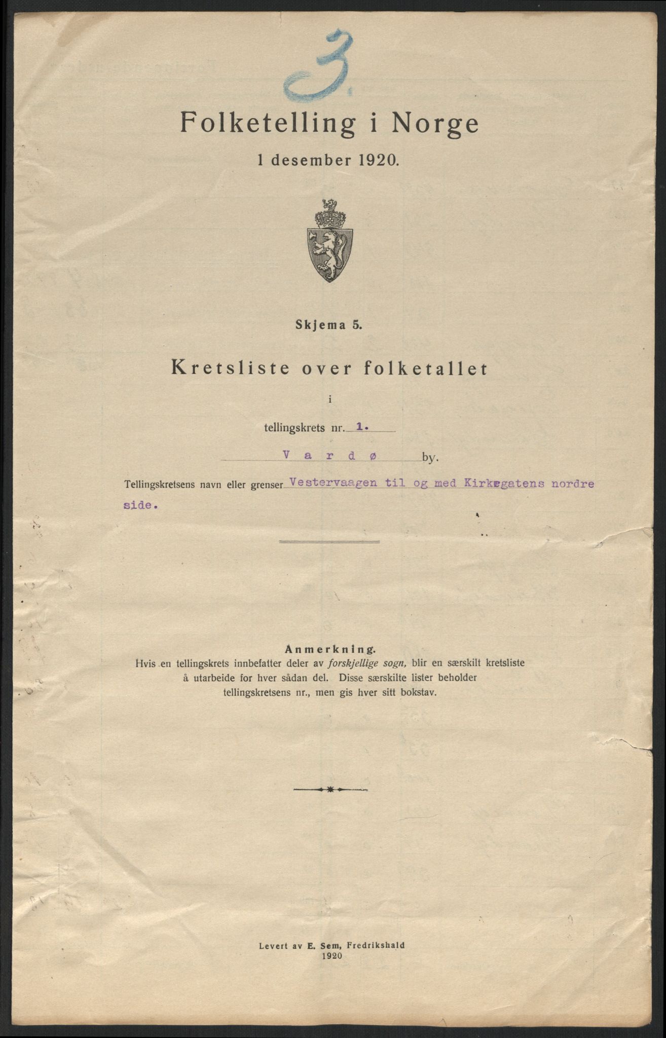 SATØ, 1920 census for Vardø, 1920, p. 12