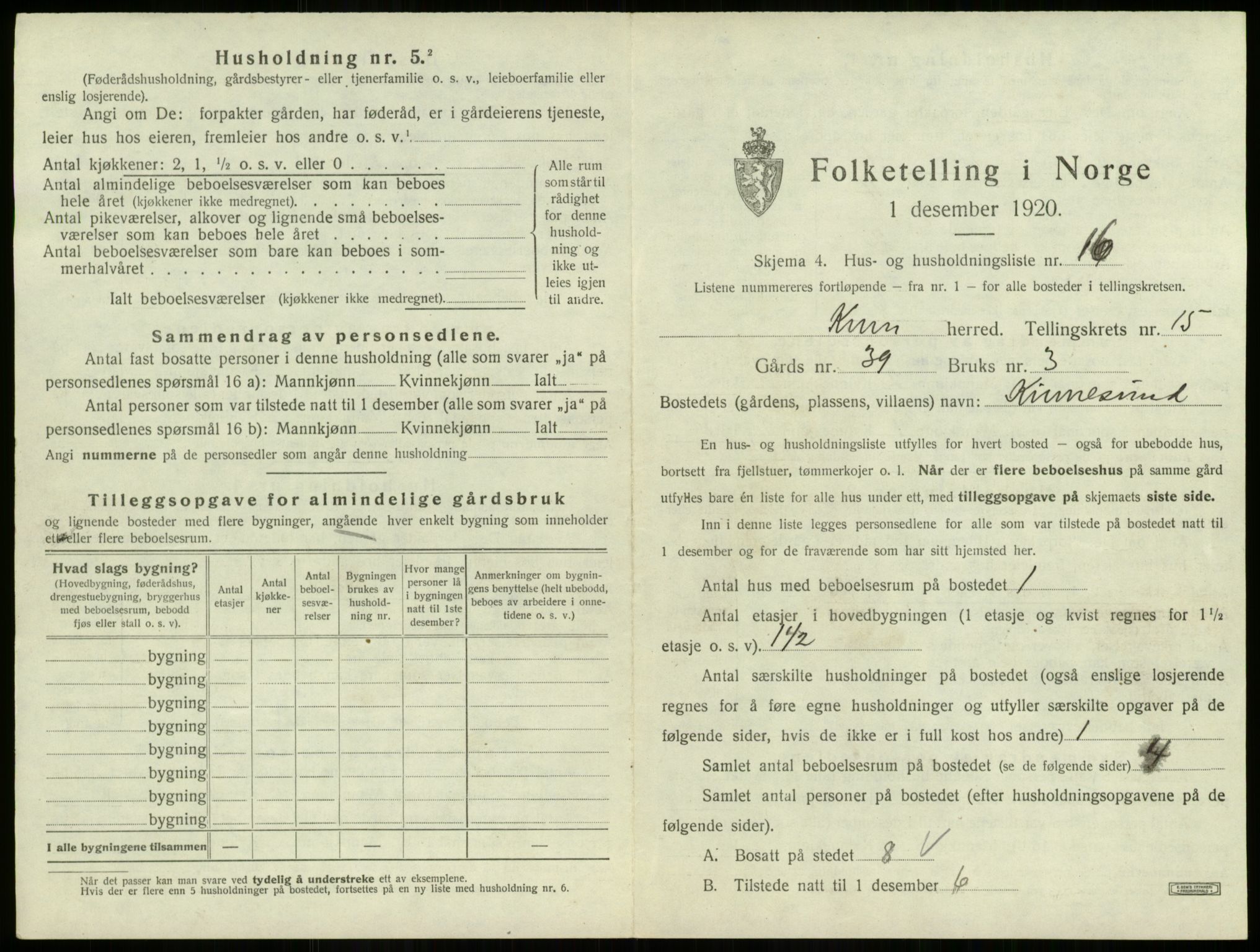 SAB, 1920 census for Kinn, 1920, p. 684