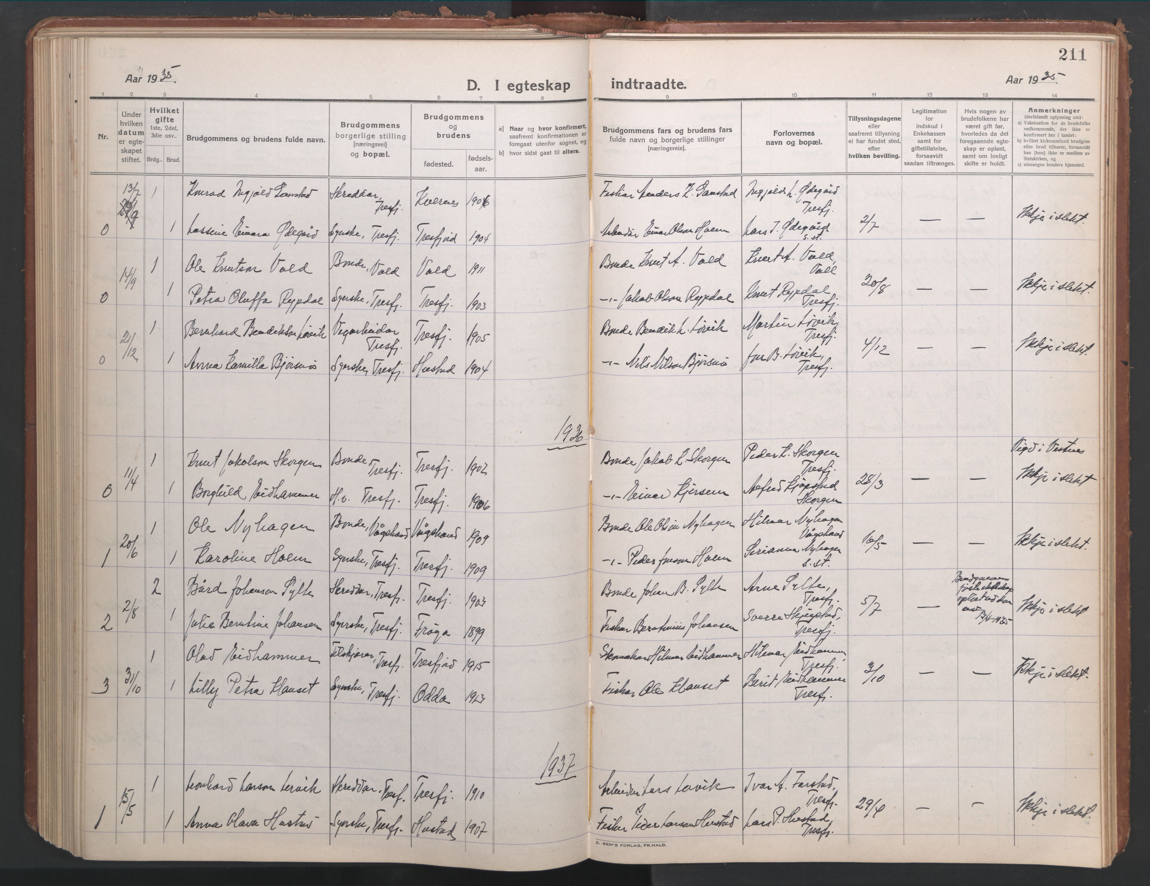 Ministerialprotokoller, klokkerbøker og fødselsregistre - Møre og Romsdal, AV/SAT-A-1454/541/L0548: Parish register (copy) no. 541C03, 1921-1960, p. 211