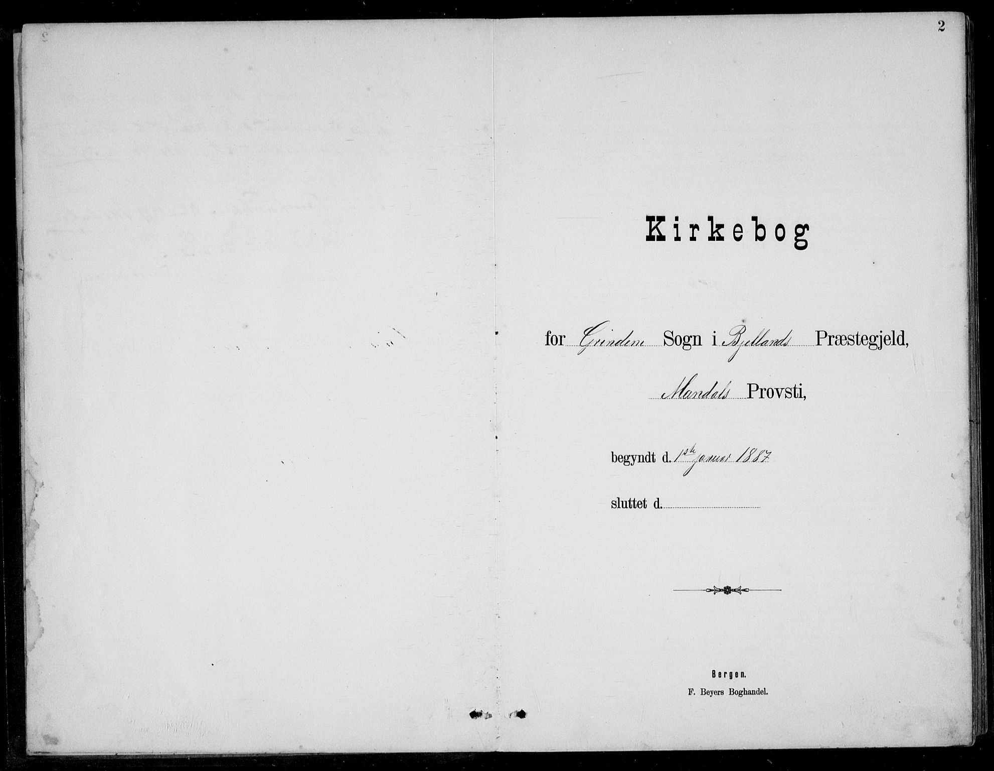 Bjelland sokneprestkontor, AV/SAK-1111-0005/F/Fb/Fbc/L0003: Parish register (copy) no. B 3, 1887-1924, p. 2